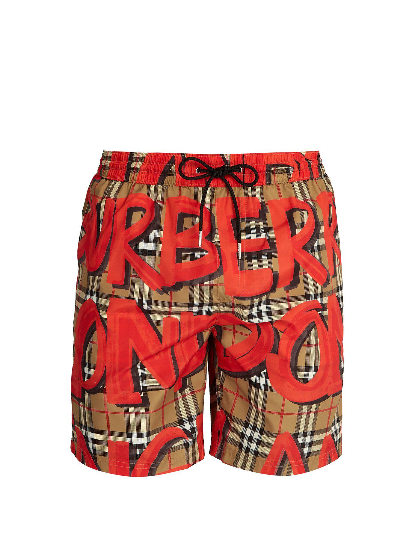 Burberry Graffiti And Check-print Swim Shorts in Red for Men | Lyst