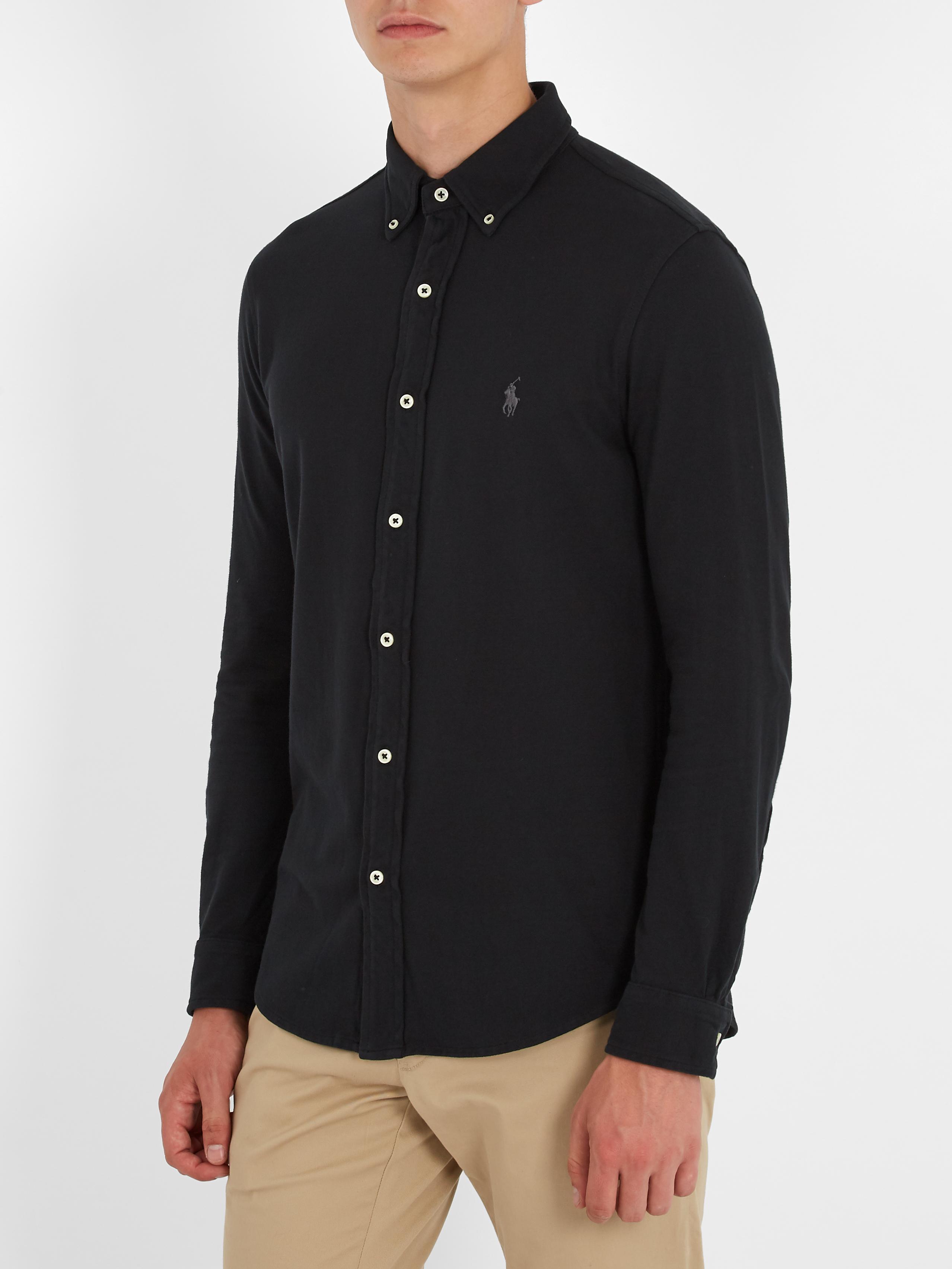 Polo Ralph Lauren Mesh-knit Cotton Oxford Shirt in Black for Men | Lyst