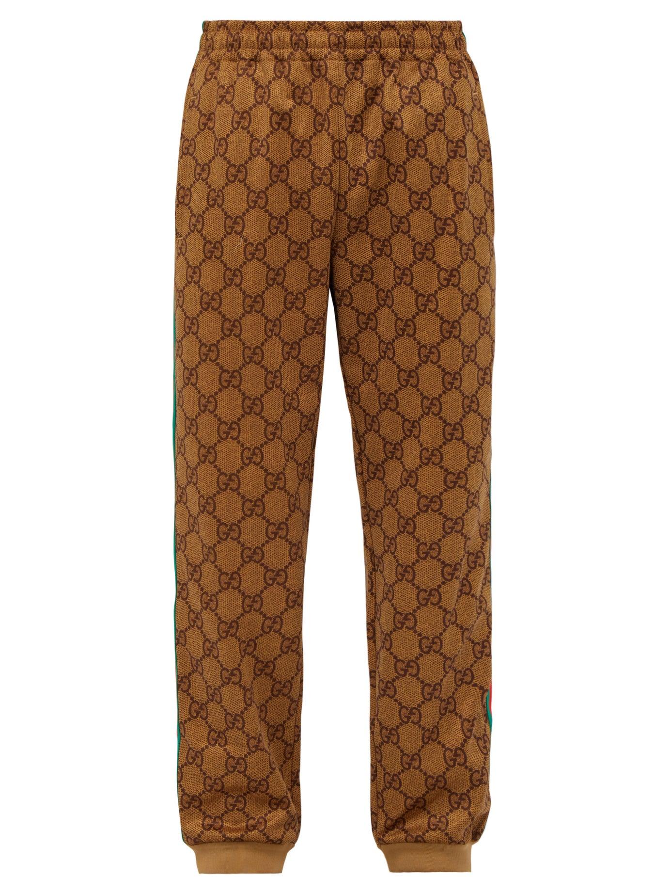 Gucci Gg Supreme Web-stripe Track Pants in Camel (Brown) for Men - Lyst