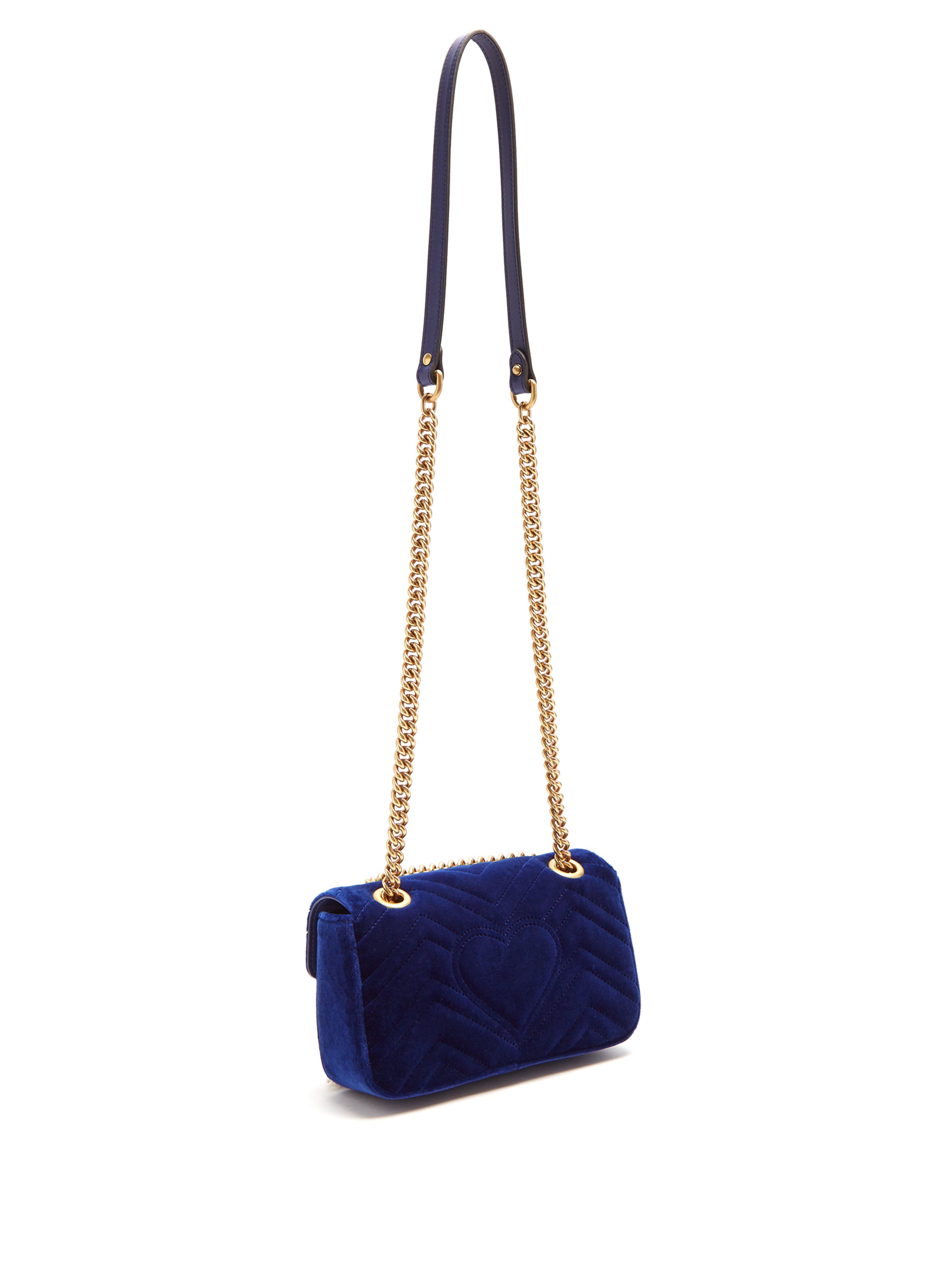 Sac bandoulière velours matelassé GG Marmont mini Gucci en coloris Bleu |  Lyst