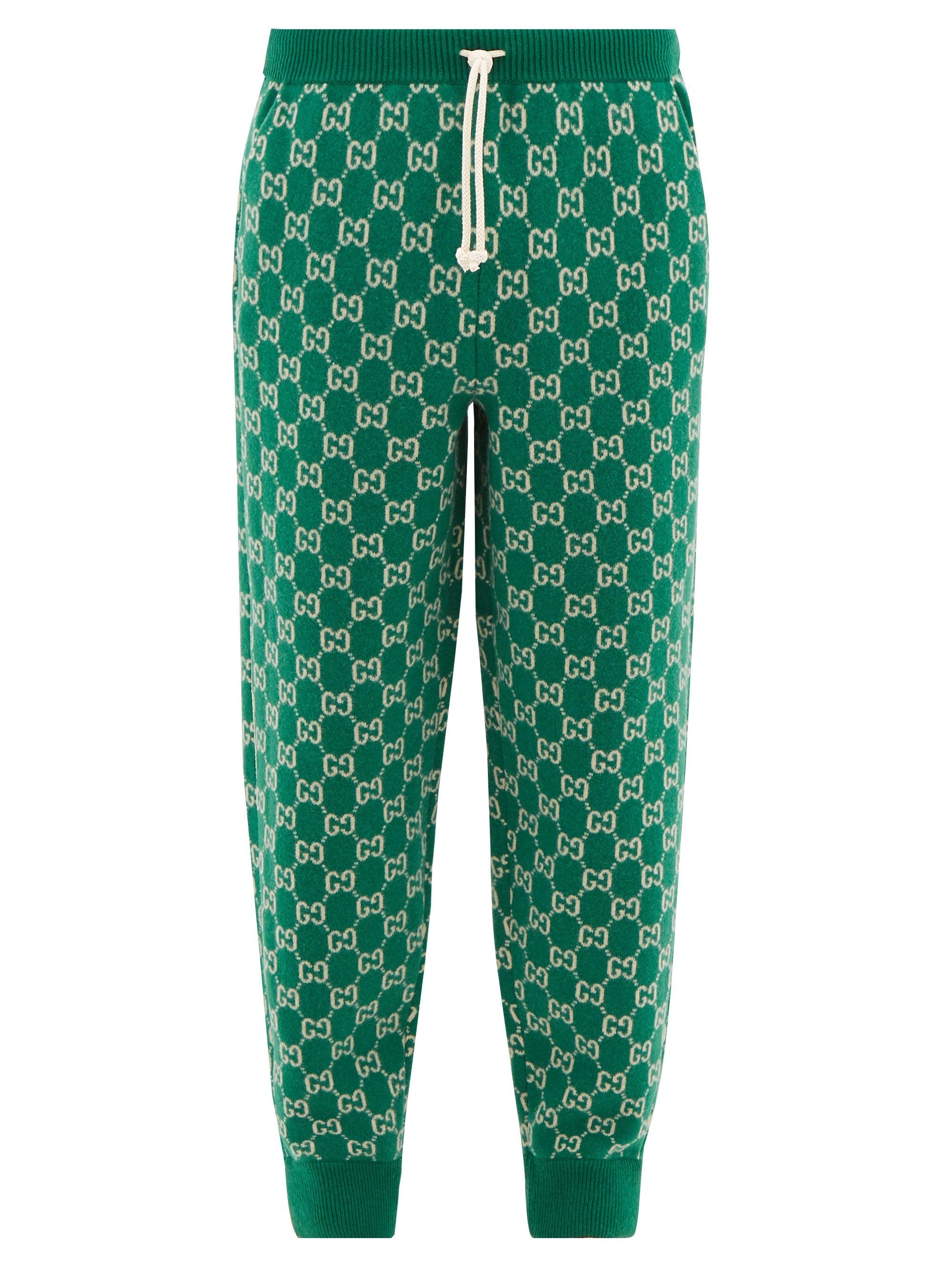Gucci Wool Monogram Pattern Track Pants in Green for Men | Lyst