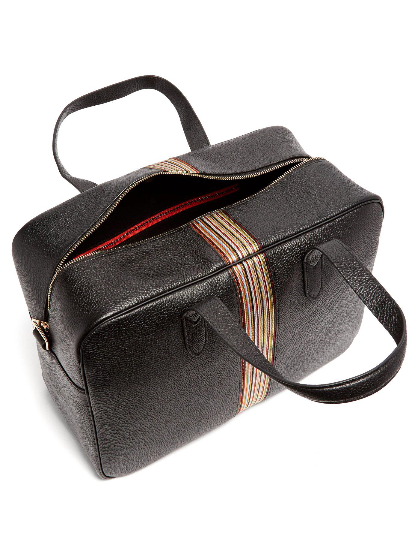Paul Smith Signature Stripe Pebbled Leather Weekend Bag in Black for Men - Lyst