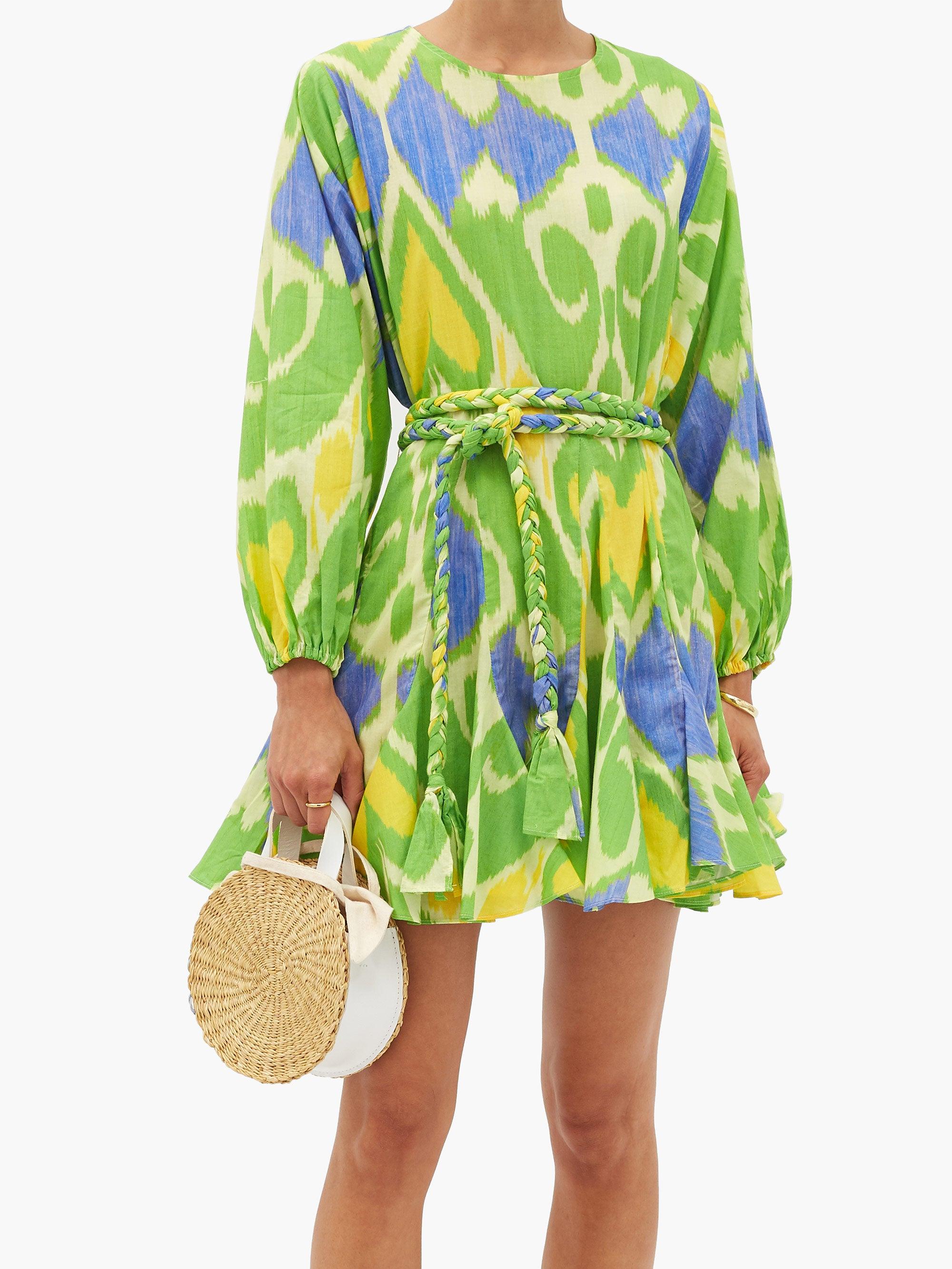 RHODE Ella Belted Ikat-print Cotton 