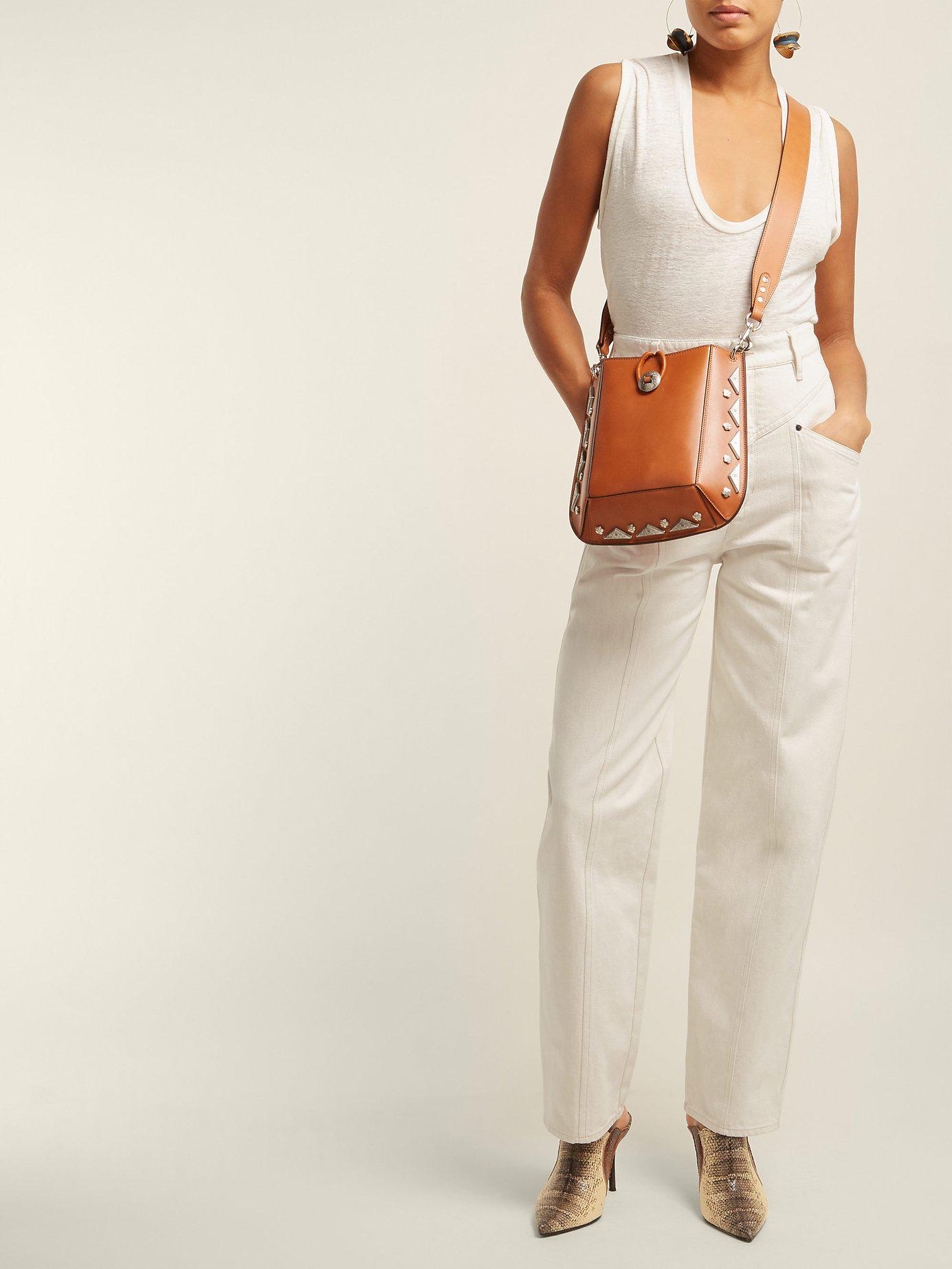 Isabel Marant Oskan Stud Embellished Leather Shoulder Bag in Camel 