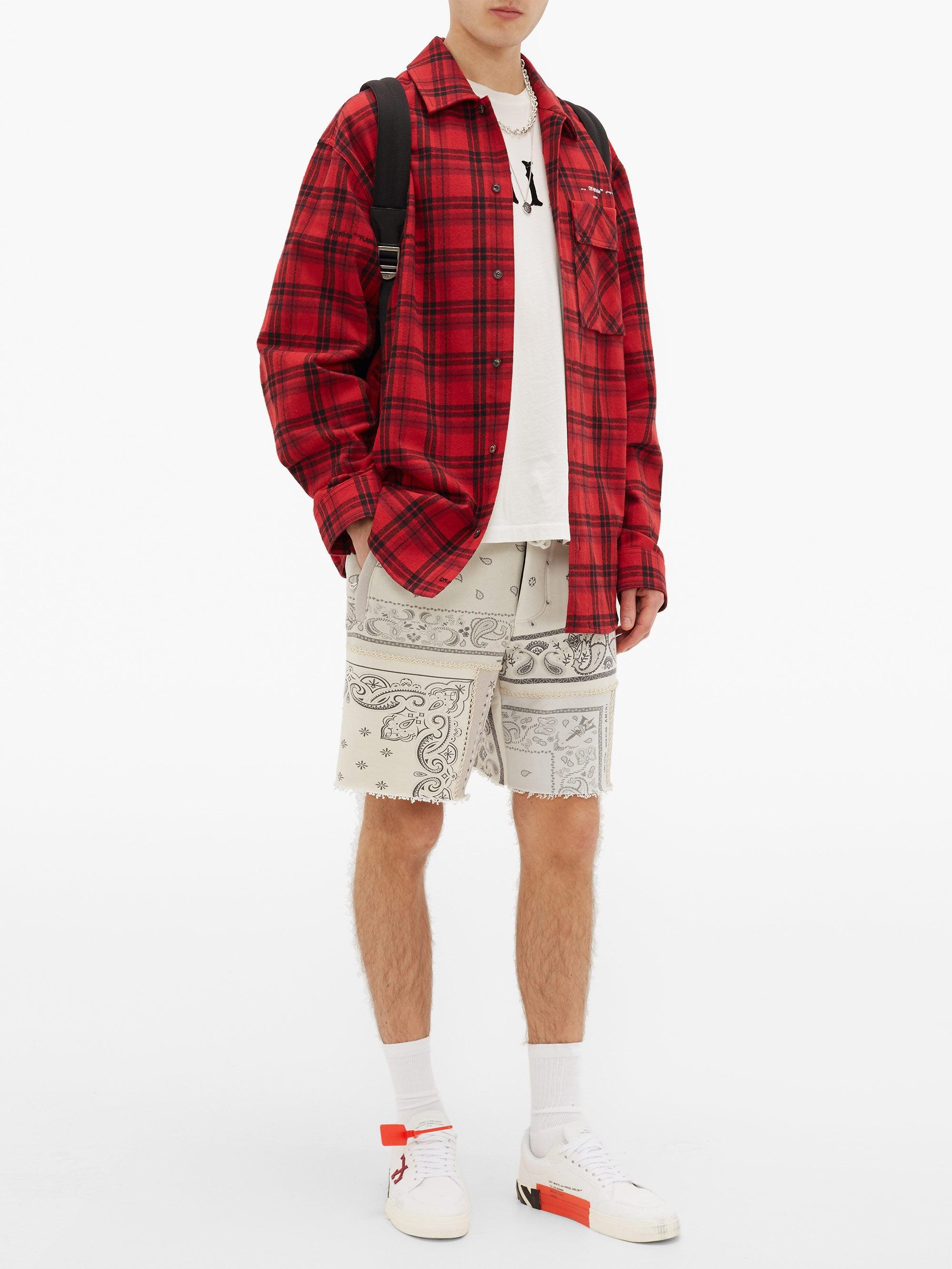 Amiri Bandanaprint Cottonjersey Track Shorts in Grey (Gray) for Men Lyst