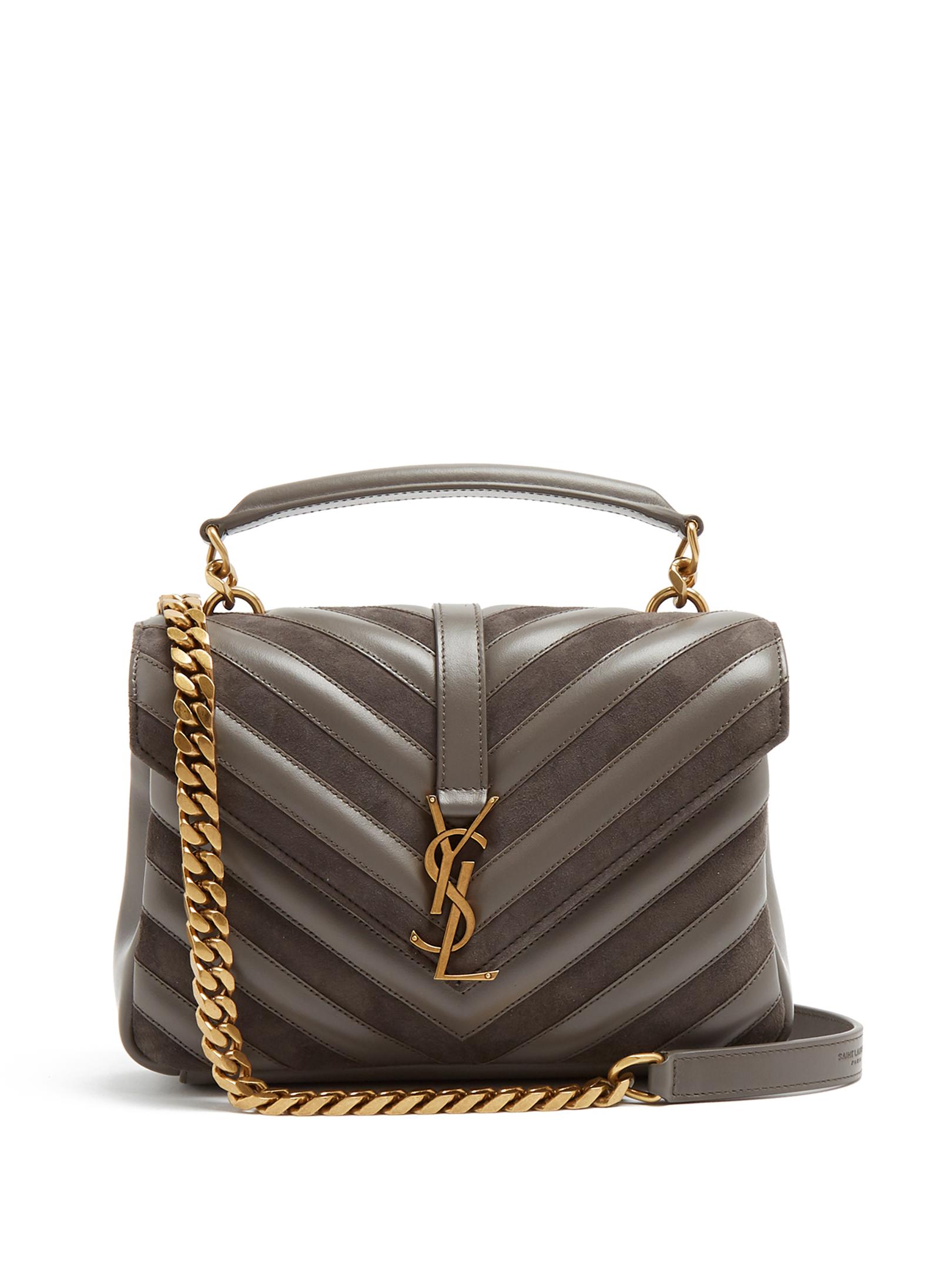 College Medium Leather Shoulder Bag in Grey - Saint Laurent