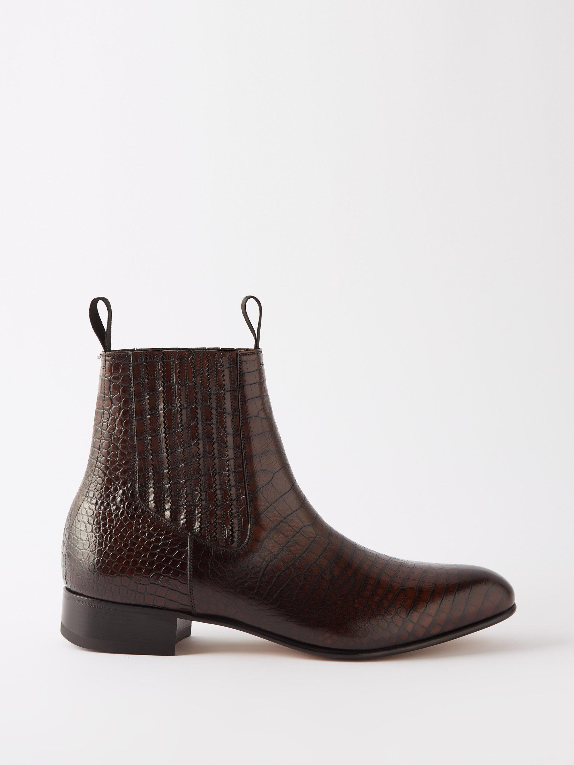 Tom Ford Alligator-effect Leather Chelsea Boots in Brown for Men | Lyst