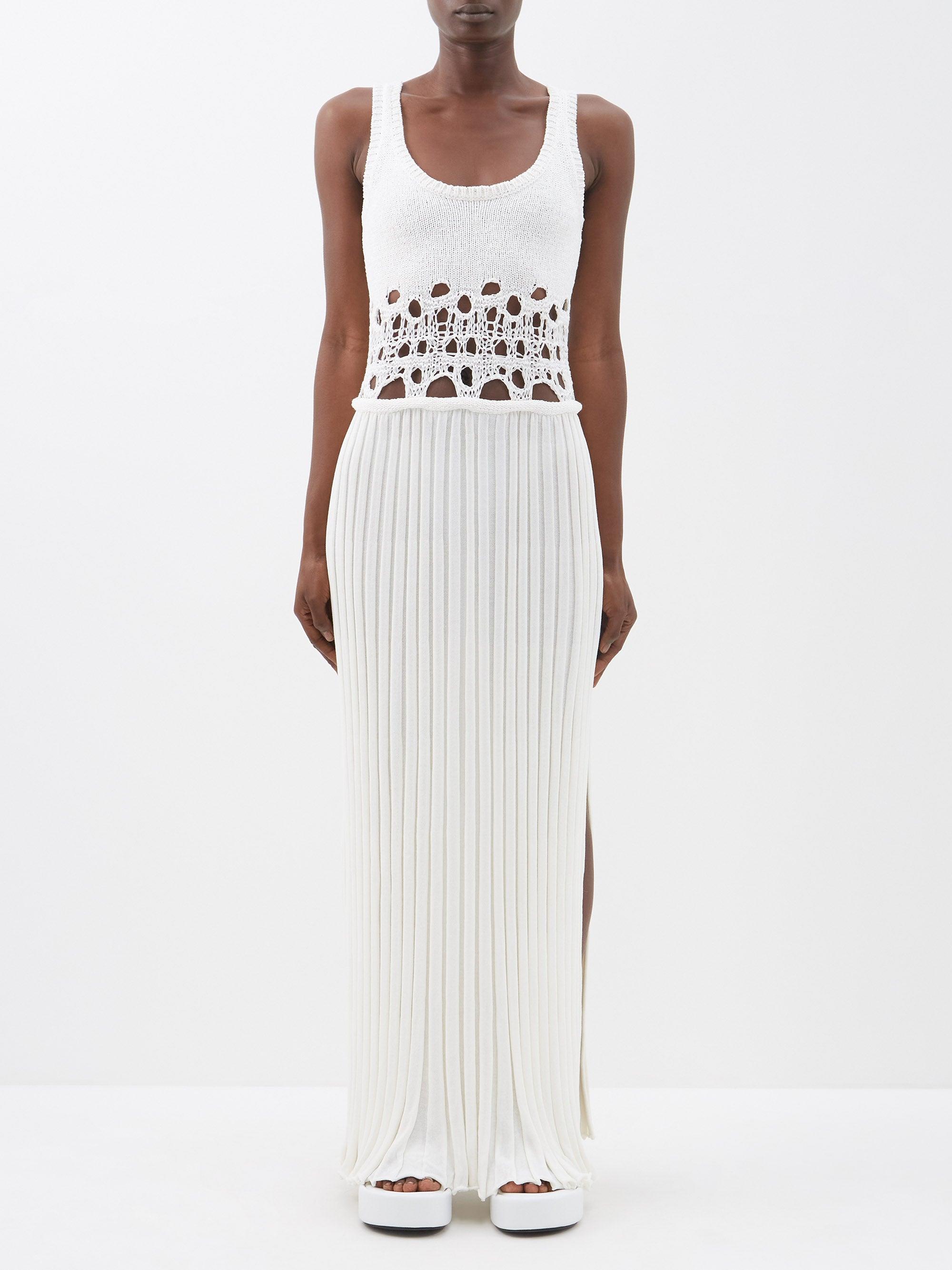Christopher Esber Scoopneck Crochet And Ribbedknit Dress in White