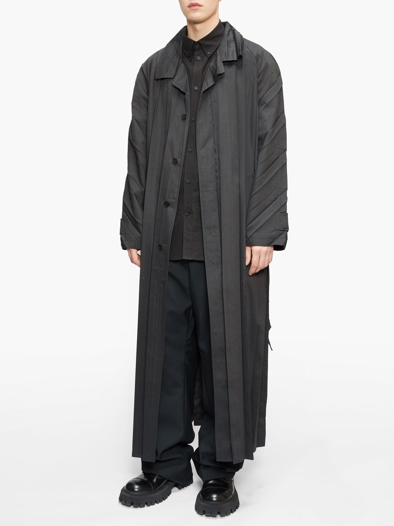 Balenciaga Pleated Twill Trench Coat in Black for Men | Lyst