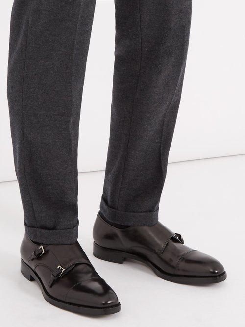 Prada Double Monk-strap Leather Shoes in Black for Men - Lyst