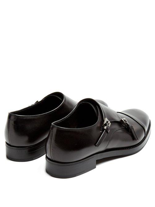 Prada Double Monk-strap Leather Shoes in Black for Men | Lyst