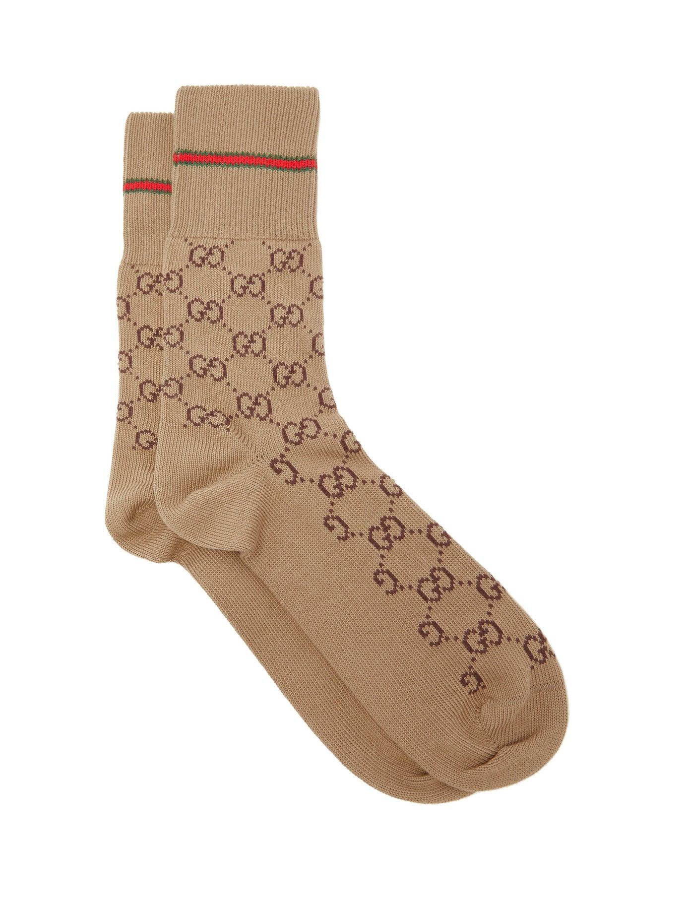 Gucci GG Cotton Socks With Web in Brown for Men | Lyst