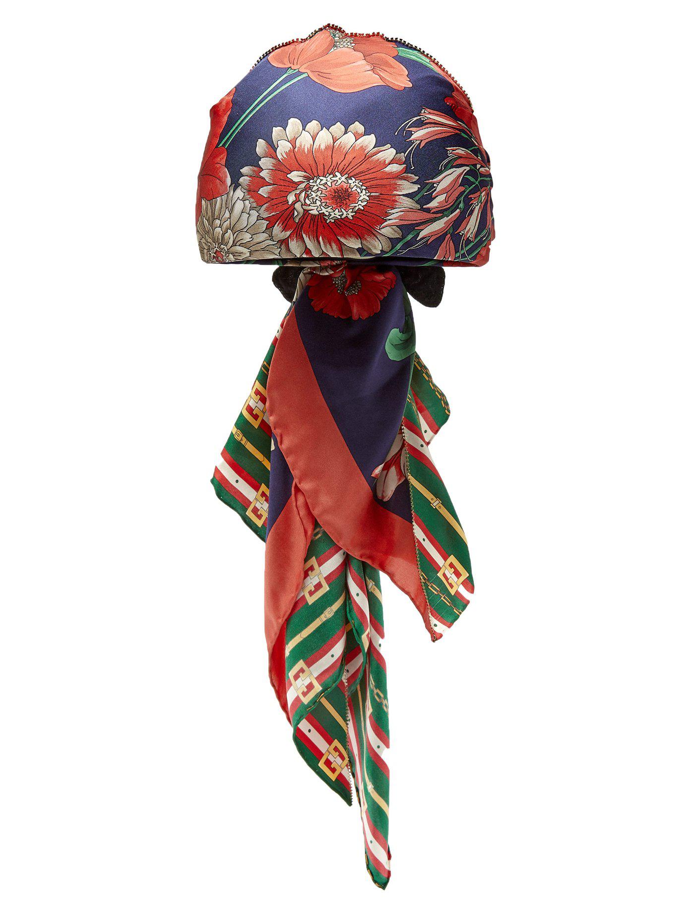 Gucci Silk Logo And Floral Print Headscarf in Navy (Blue) - Lyst