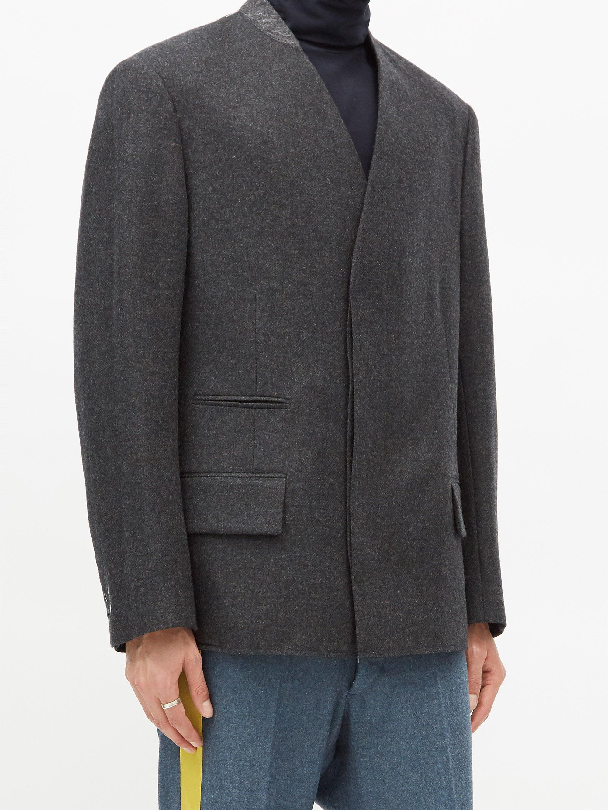 Maison Margiela Collarless Double-breasted Wool Blazer in Grey (Gray ...