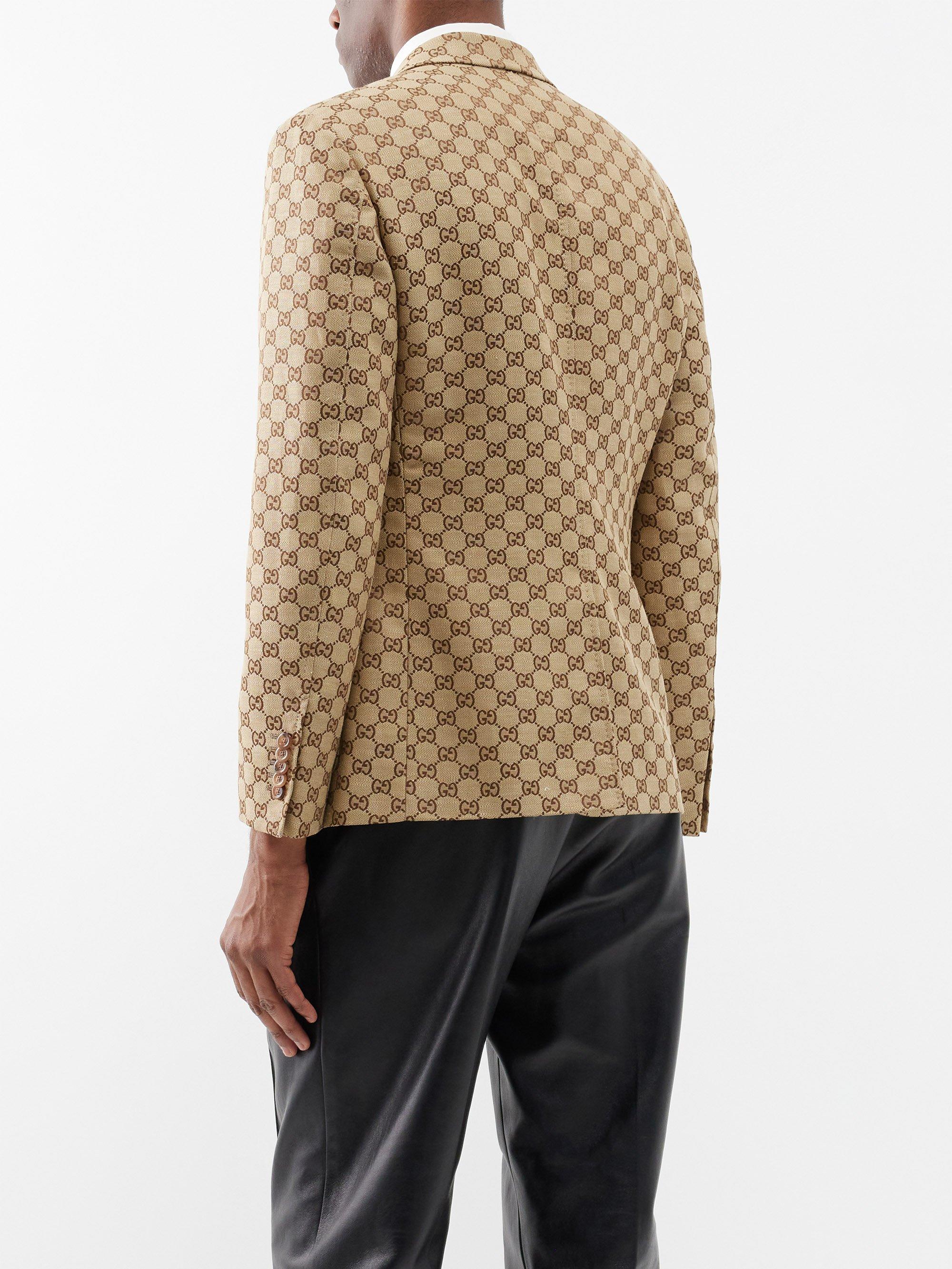 Gucci GG-supreme Linen-blend Canvas Suit Jacket in Natural for Men | Lyst