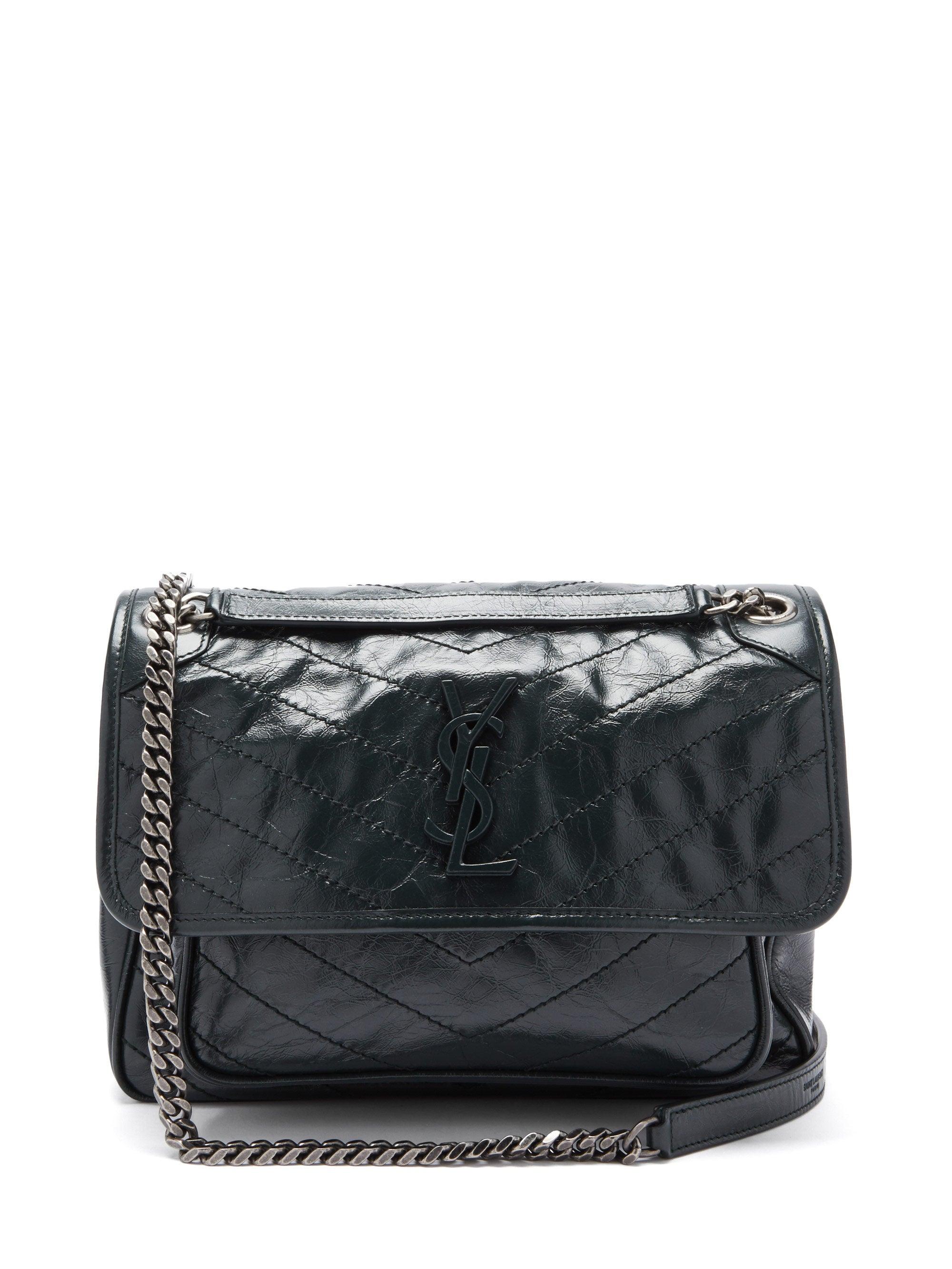 Saint Laurent Niki Chevronquilted Creasedleather Shoulder Bag in Dark