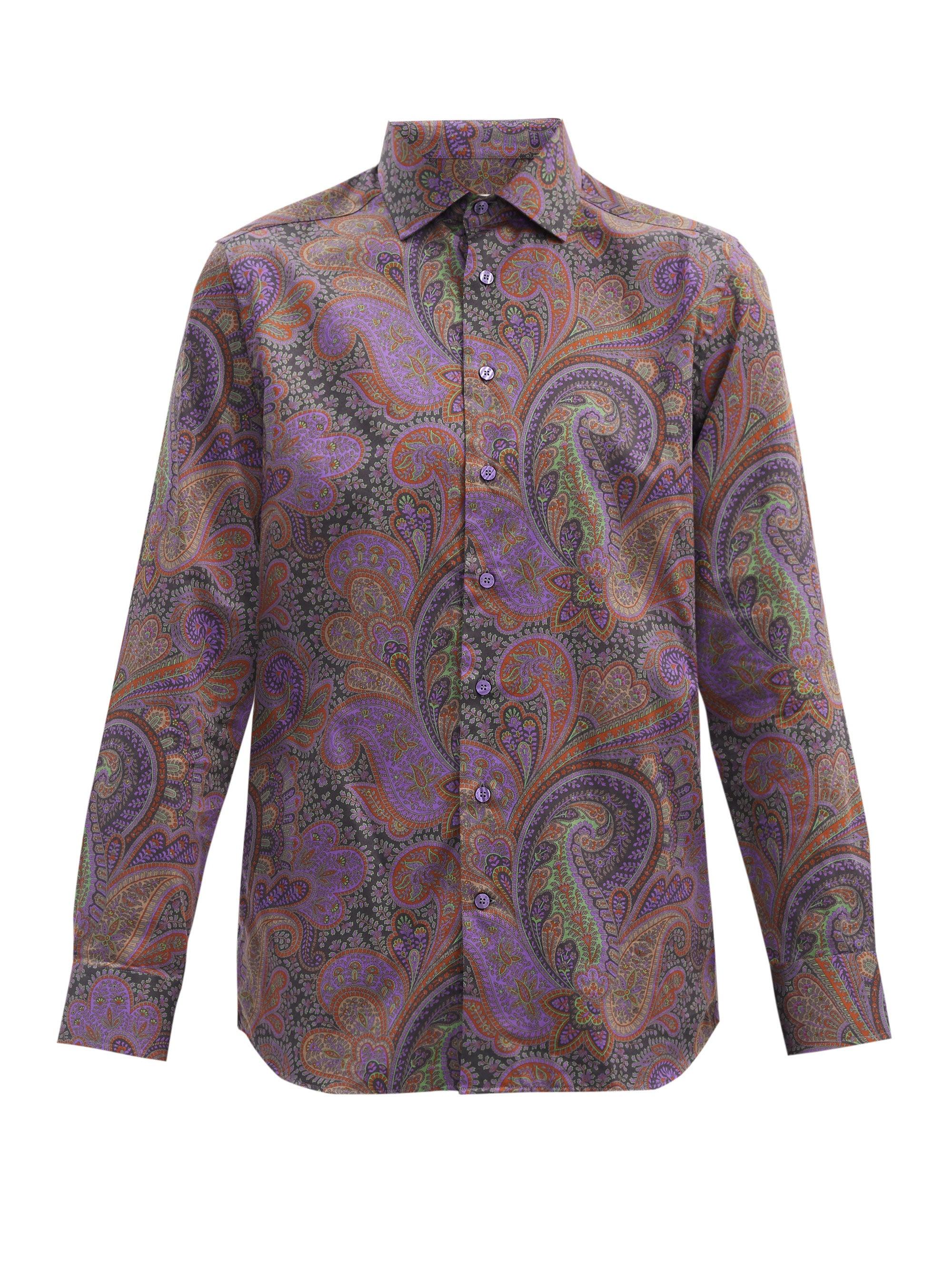 Etro Paisley-print Cotton-poplin Shirt in Purple for Men - Lyst