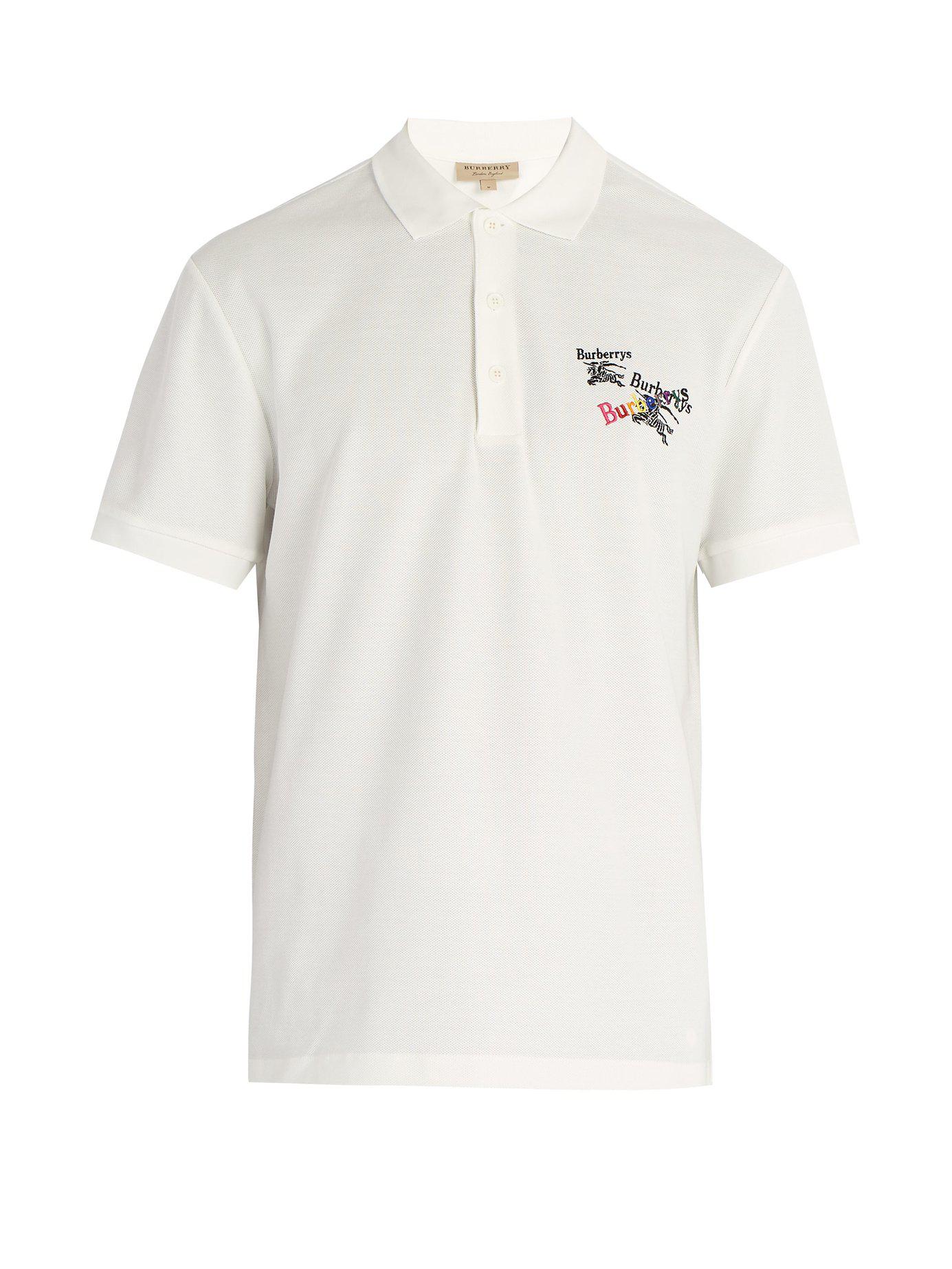 Burberry Rainbow Logo Embroidered Cotton Piqué Polo Shirt in White for ...