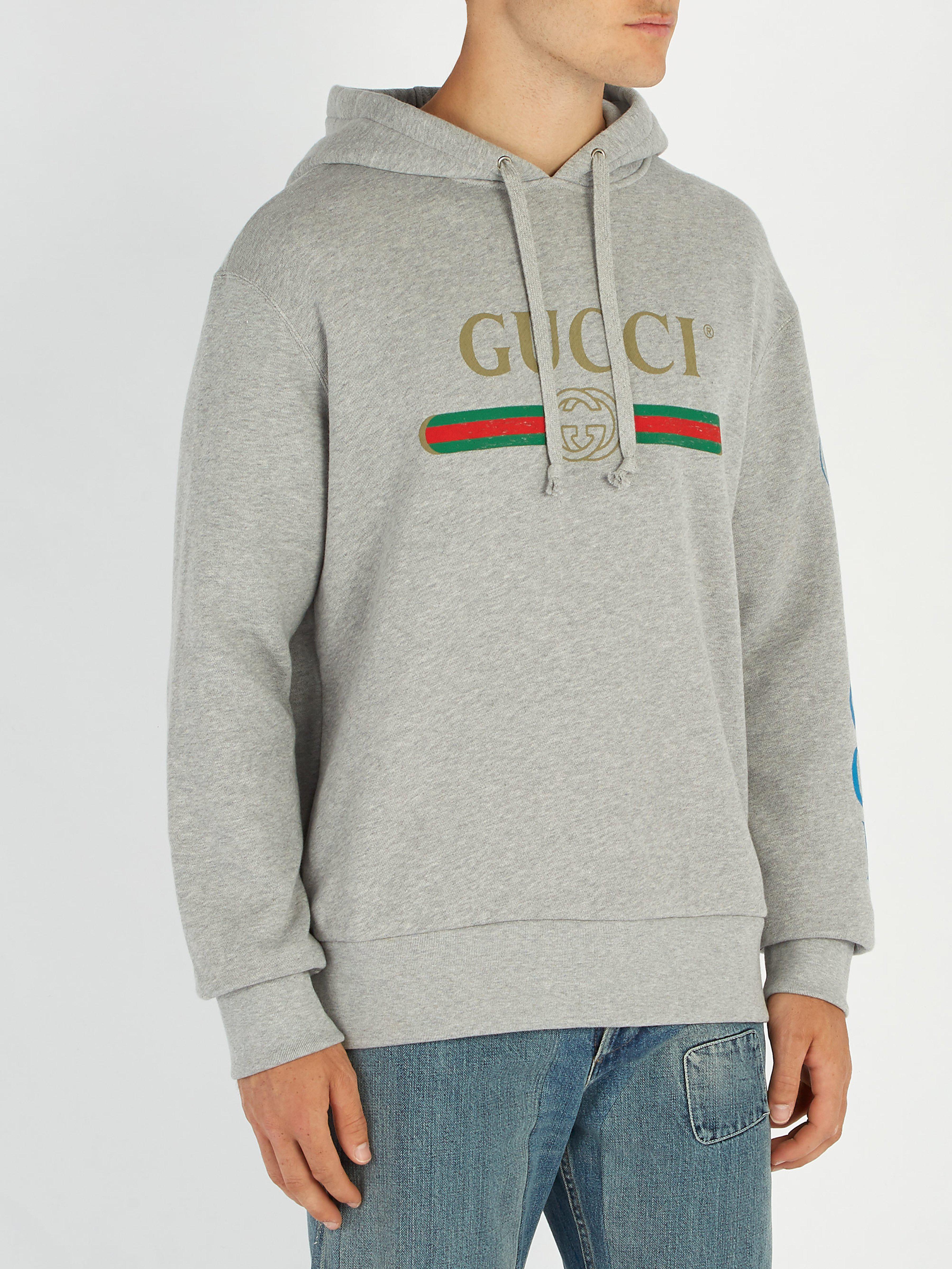 Gucci Cotton Dragon And Logo Hooded Sweatshirt in Grey (Grey) for Men