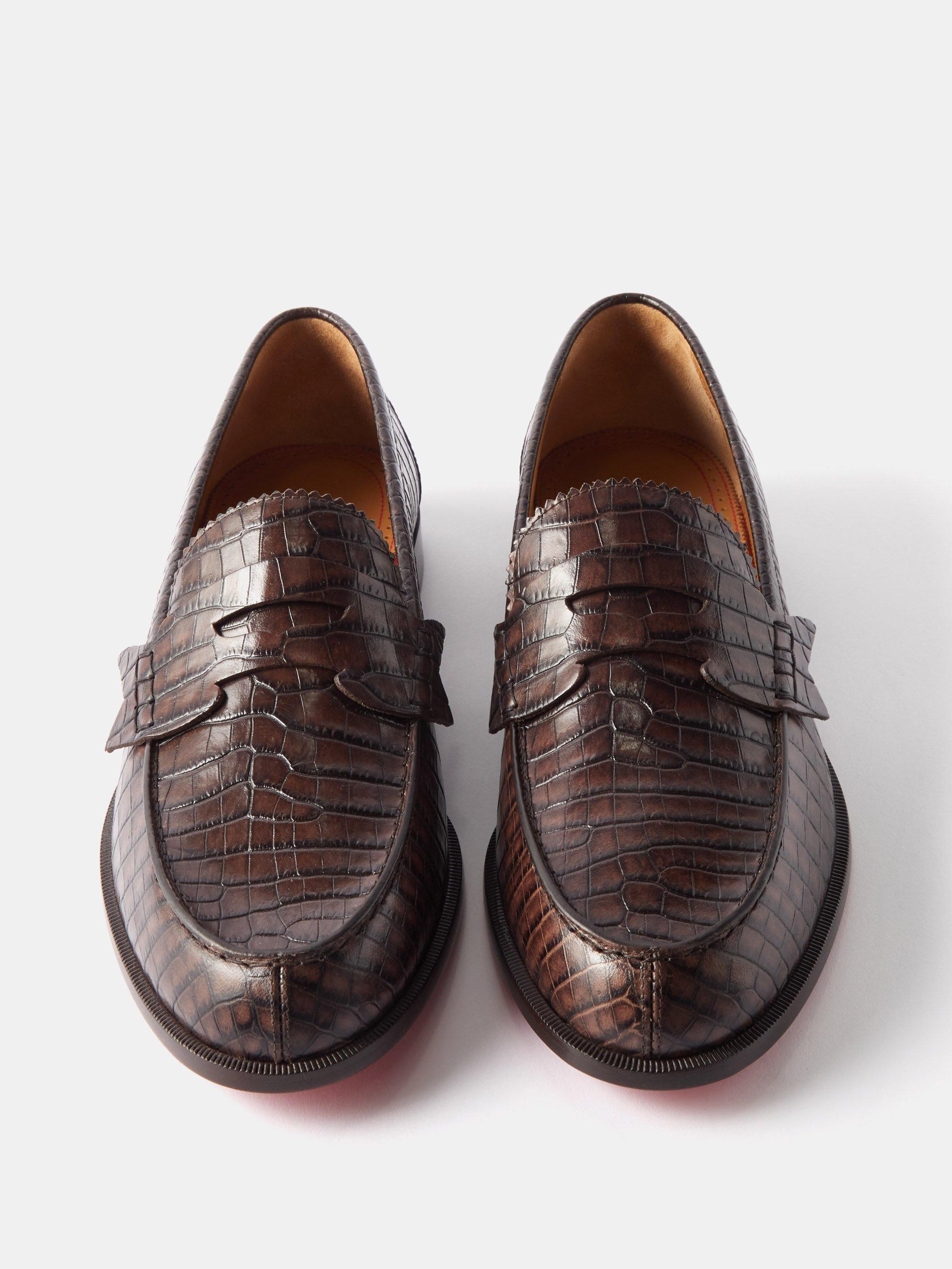 Christian Louboutin No Penny Crocodile-effect Leathe Loafers in