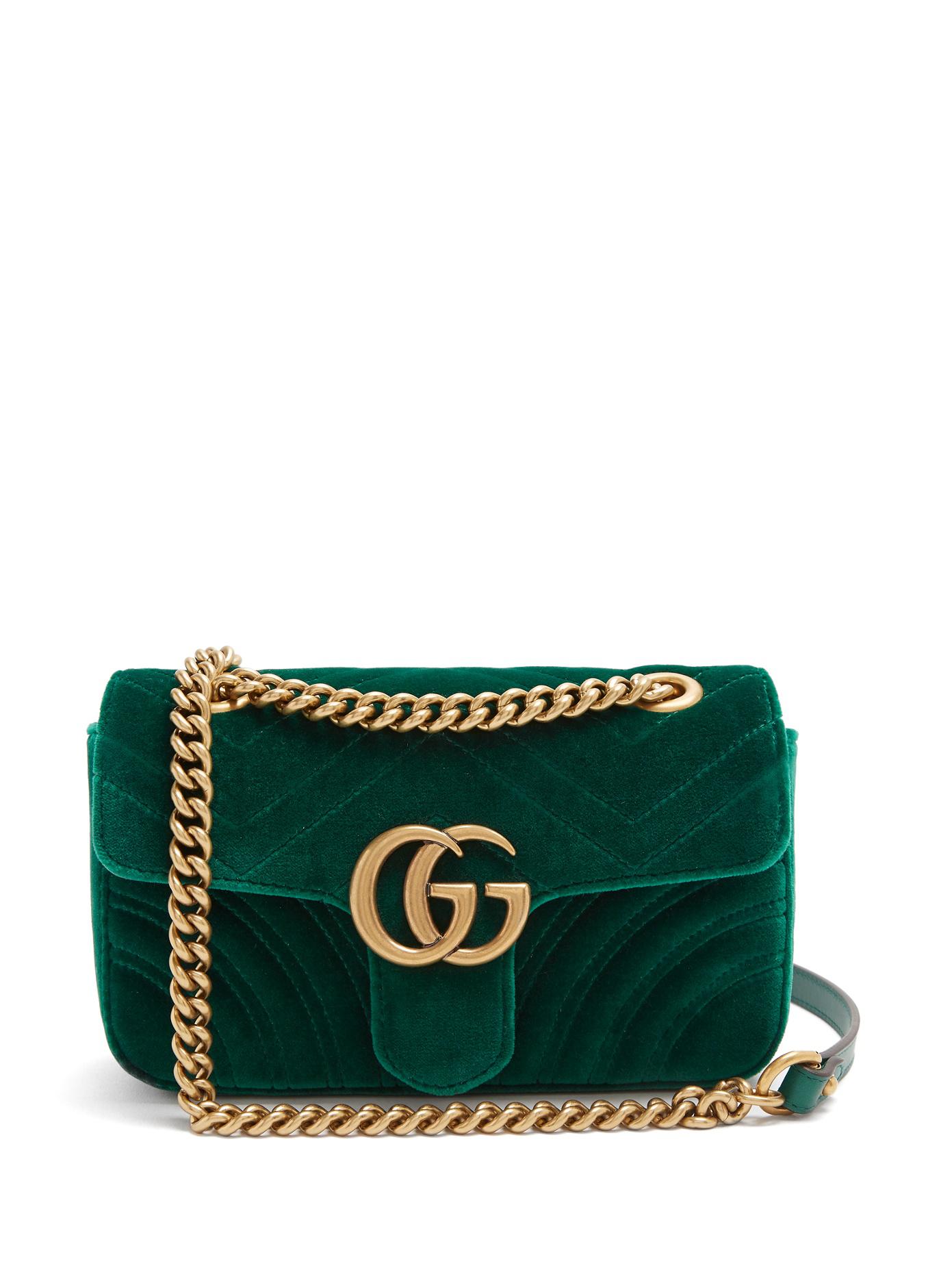 Gucci Gg Marmont Mini Quilted-velvet Cross-body Bag in Green - Lyst