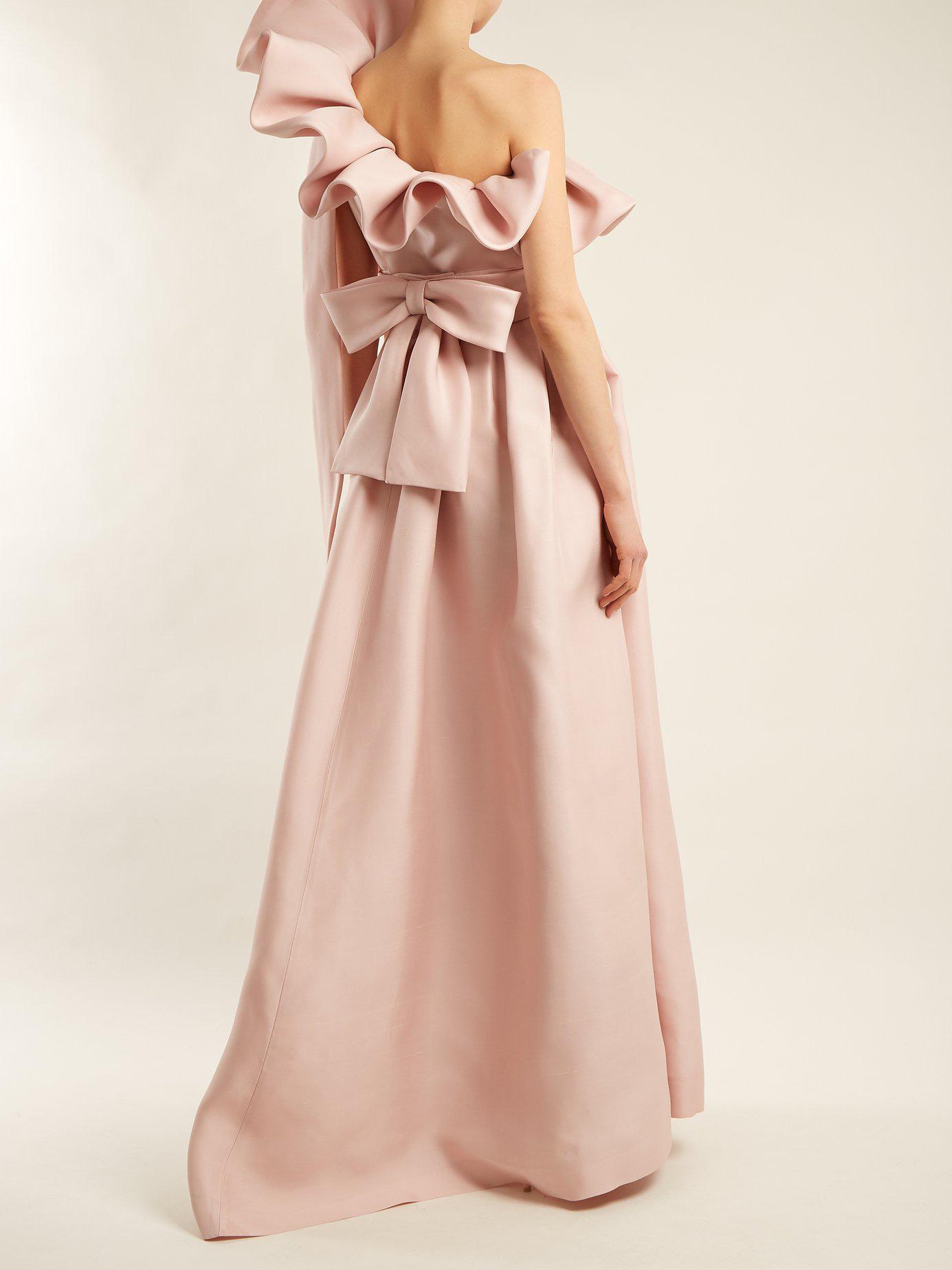 Valentino One Shoulder Silk Bow Dress in Light Pink (Pink) | Lyst