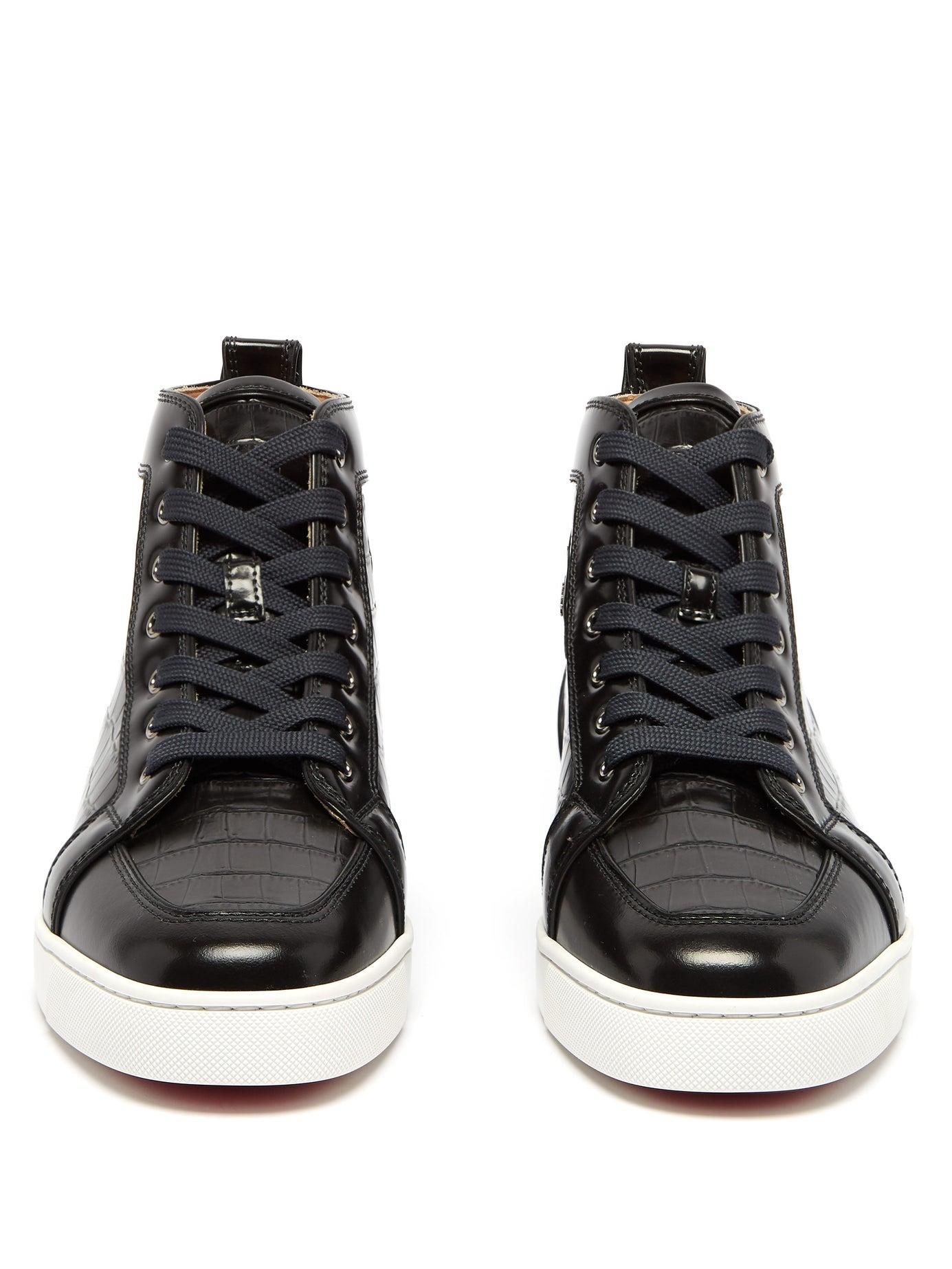 Christian Louboutin Rantus Crocodile-effect High-top Leather Trainers in  Black for Men | Lyst