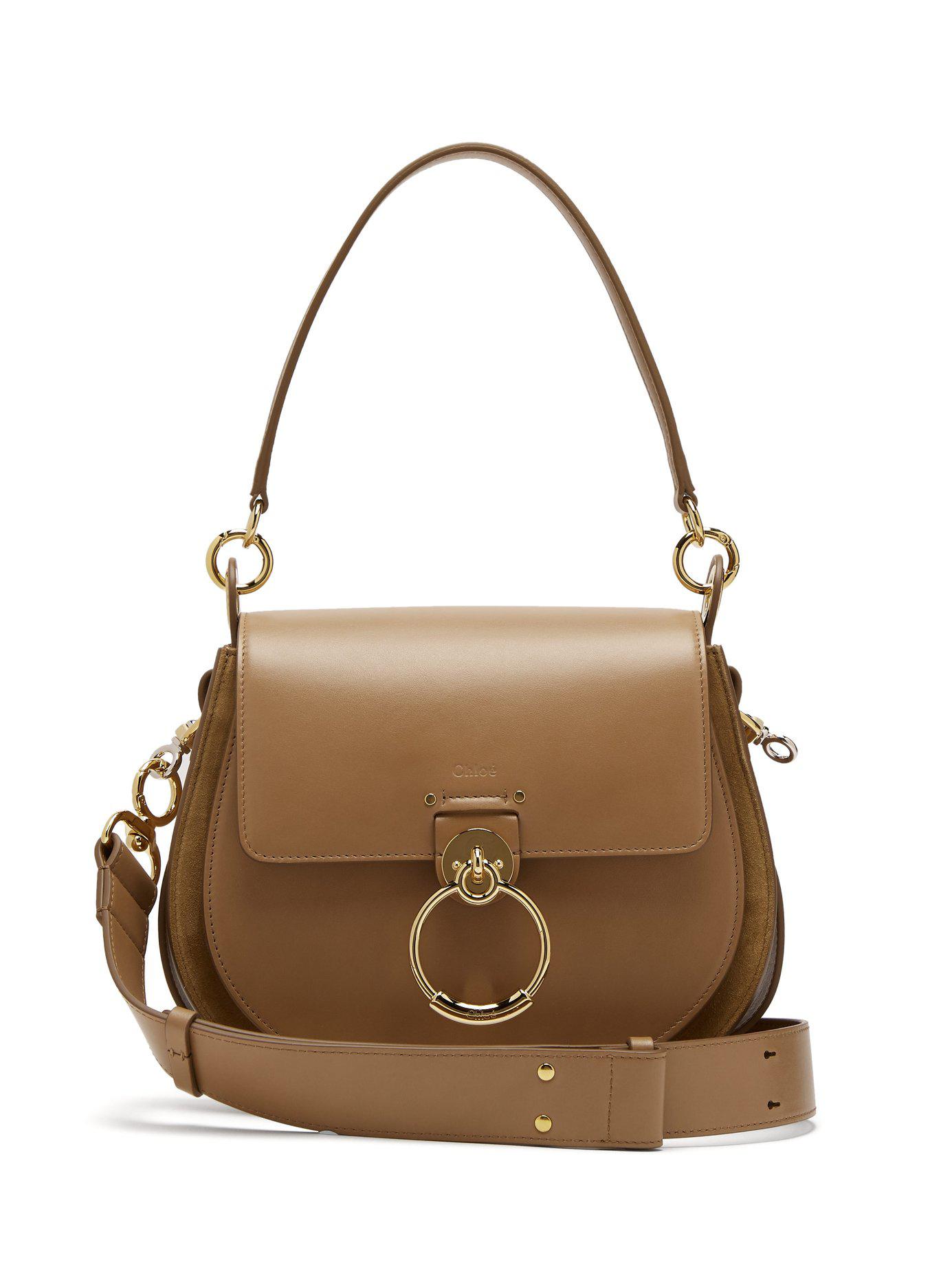 Chloé Tess Medium Leather And Suede Cross-Body Bag In Brown | Lyst