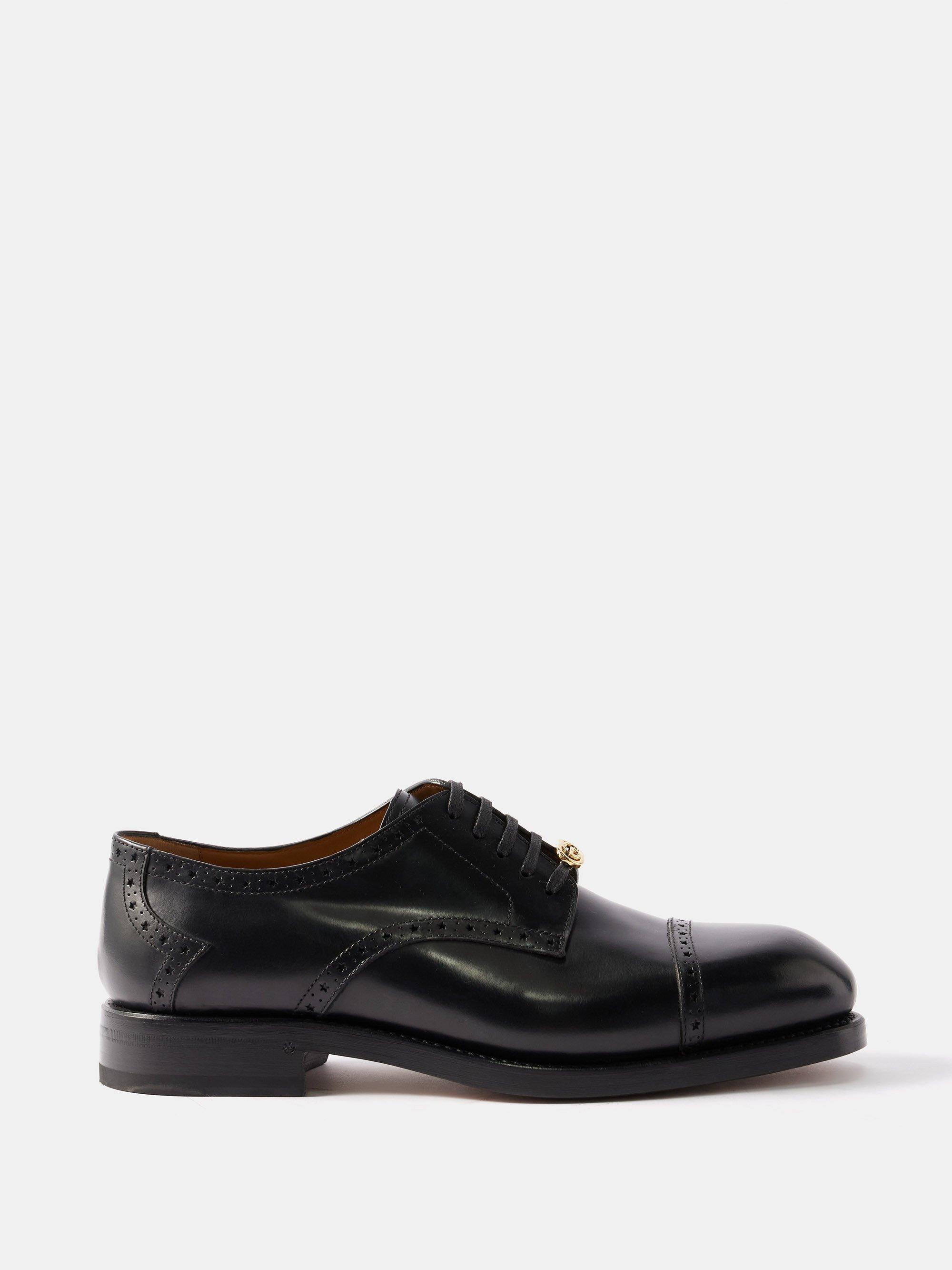 Double G Leather Derby Shoes in Black - Gucci
