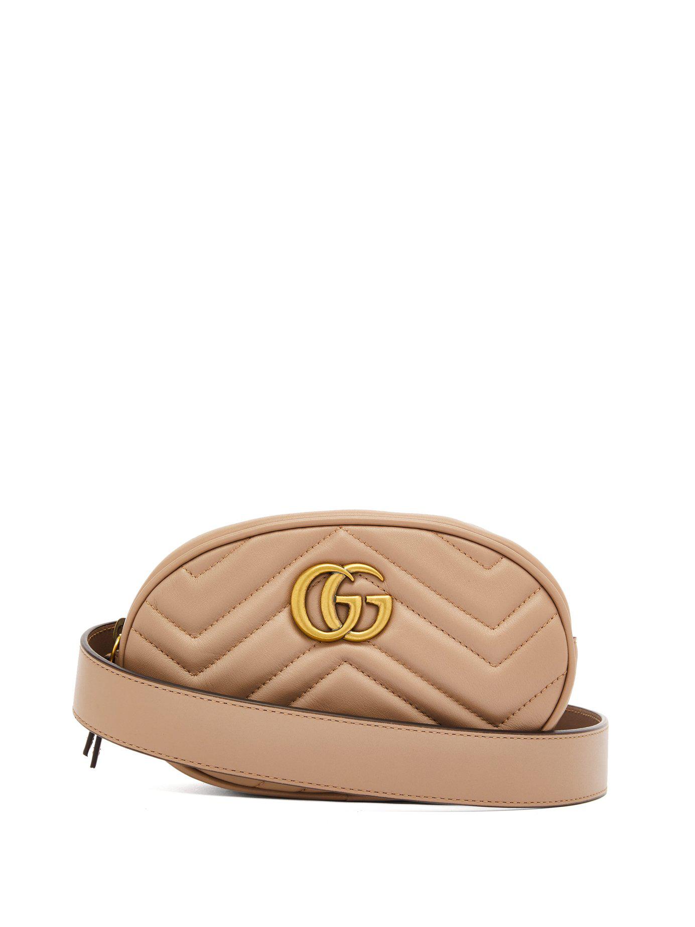Gucci Gg Marmont Quilted-leather Belt Bag in Nude (Natural) - Lyst