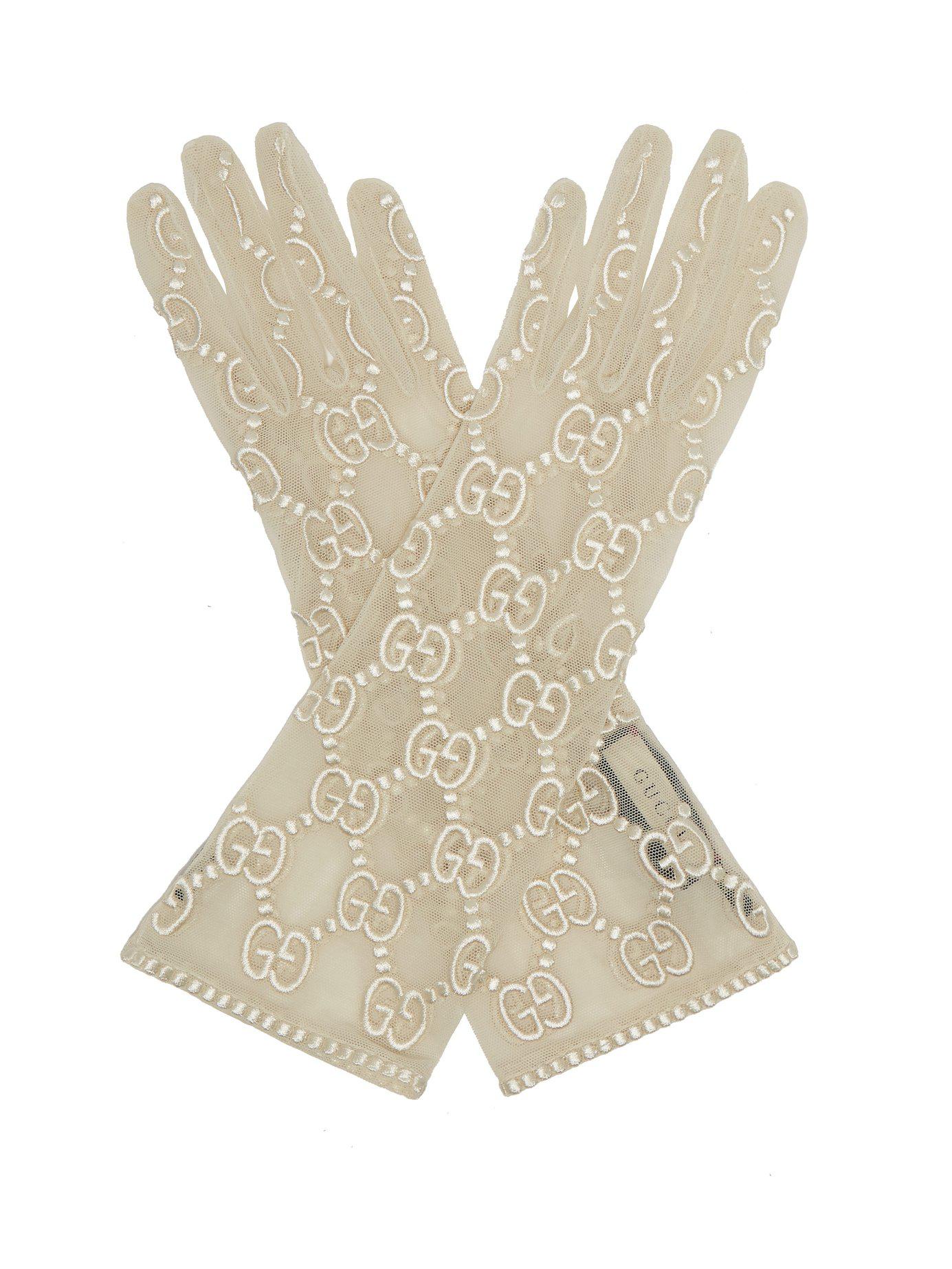 Gucci Gg Embroidered Lace Gloves in White | Lyst