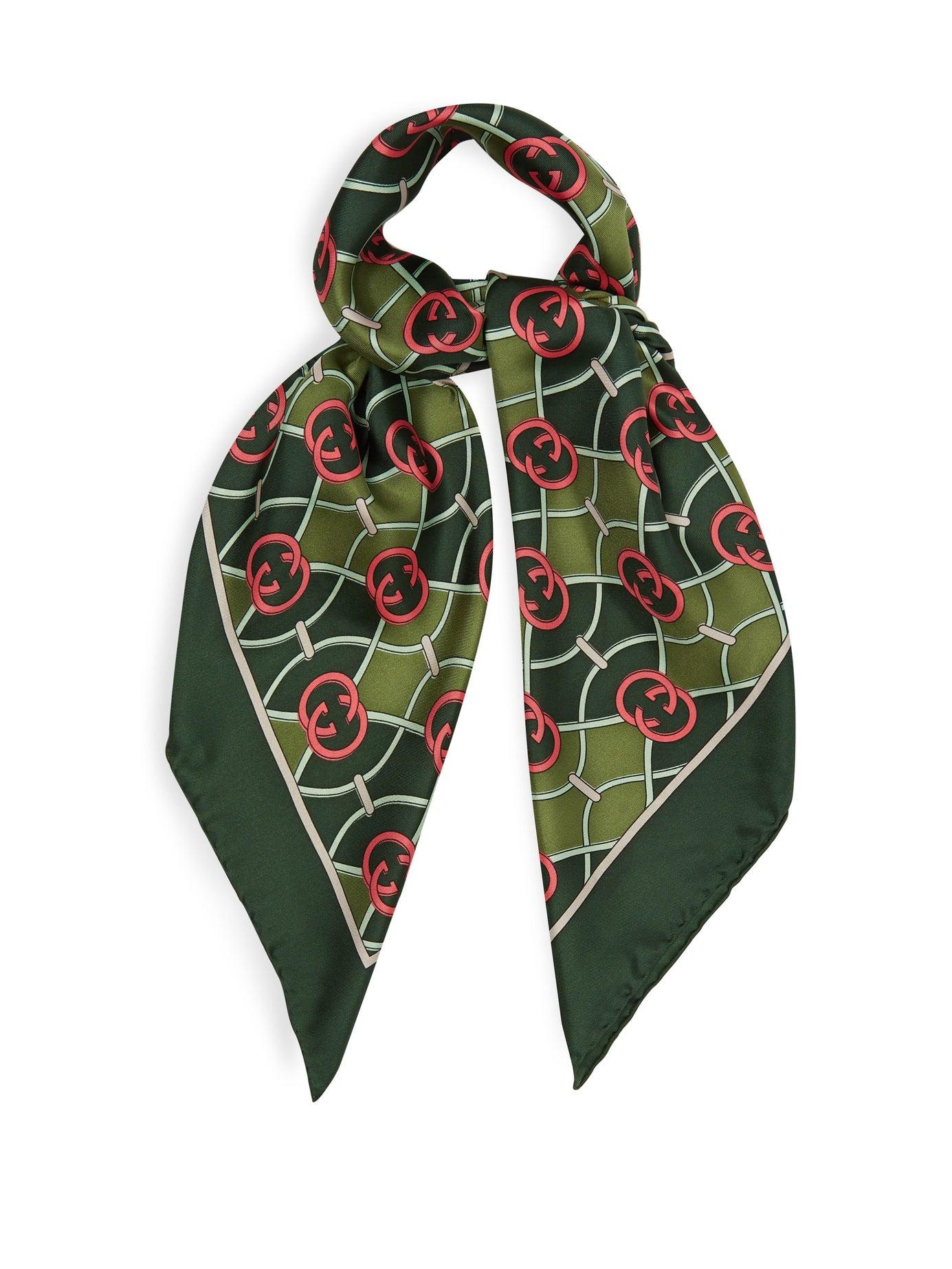 Gucci Gg Logoprint Silkfaille Scarf in Green Lyst