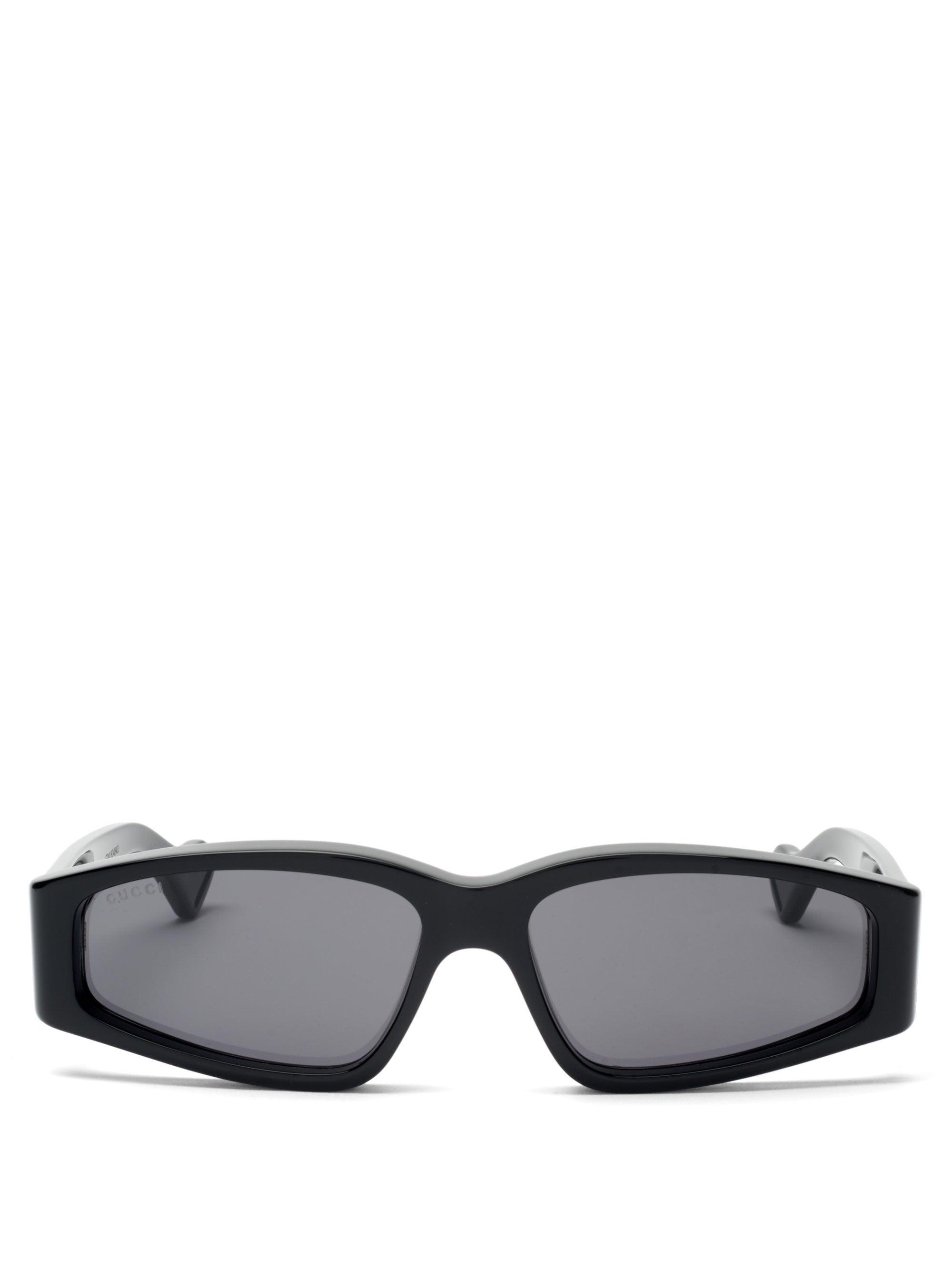 Gucci Slim Rectangular Acetate Sunglasses in Black Grey (Black) - Save