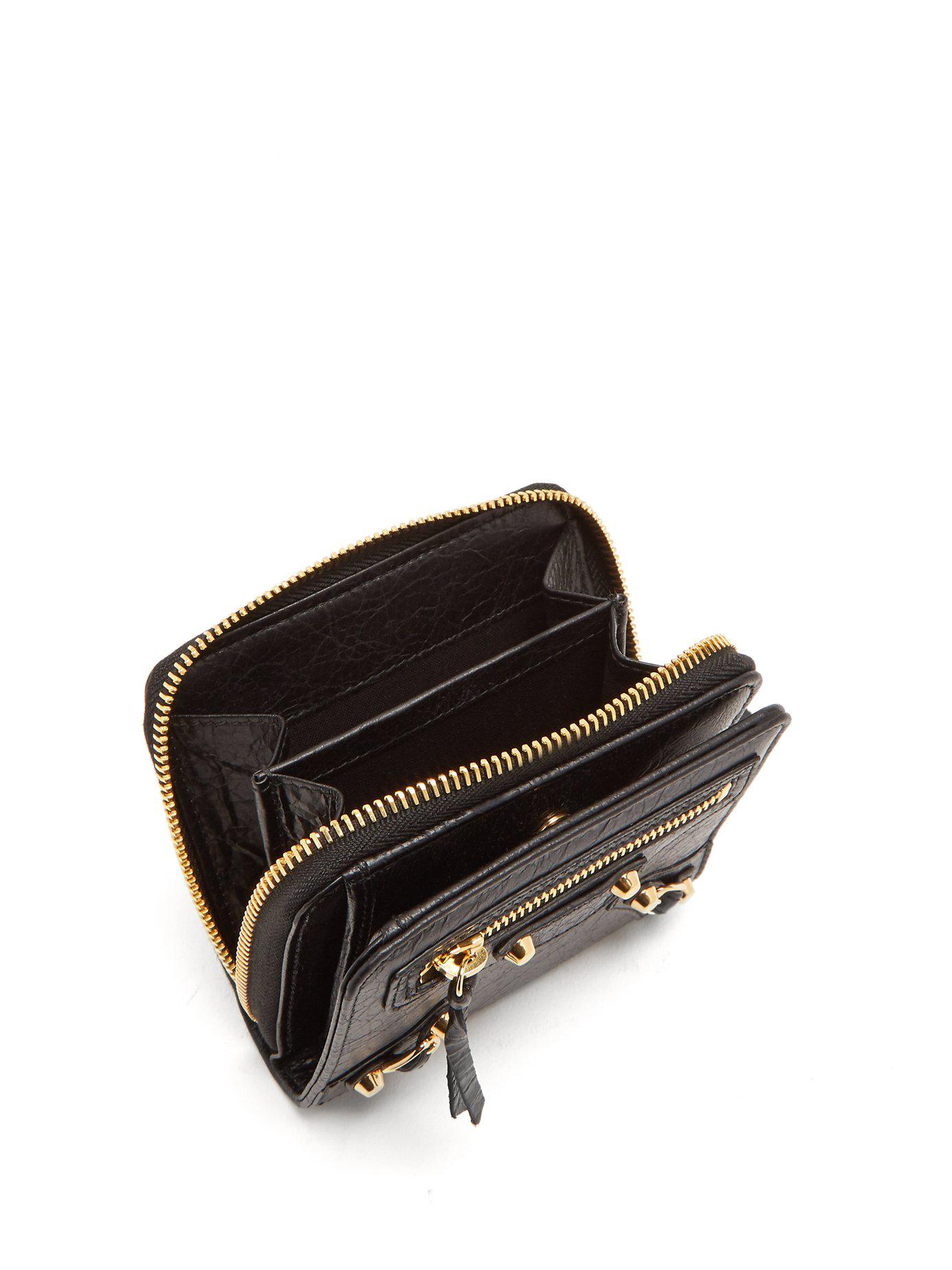 Balenciaga Classic Bi Fold Zip Around Leather Wallet in Black | Lyst