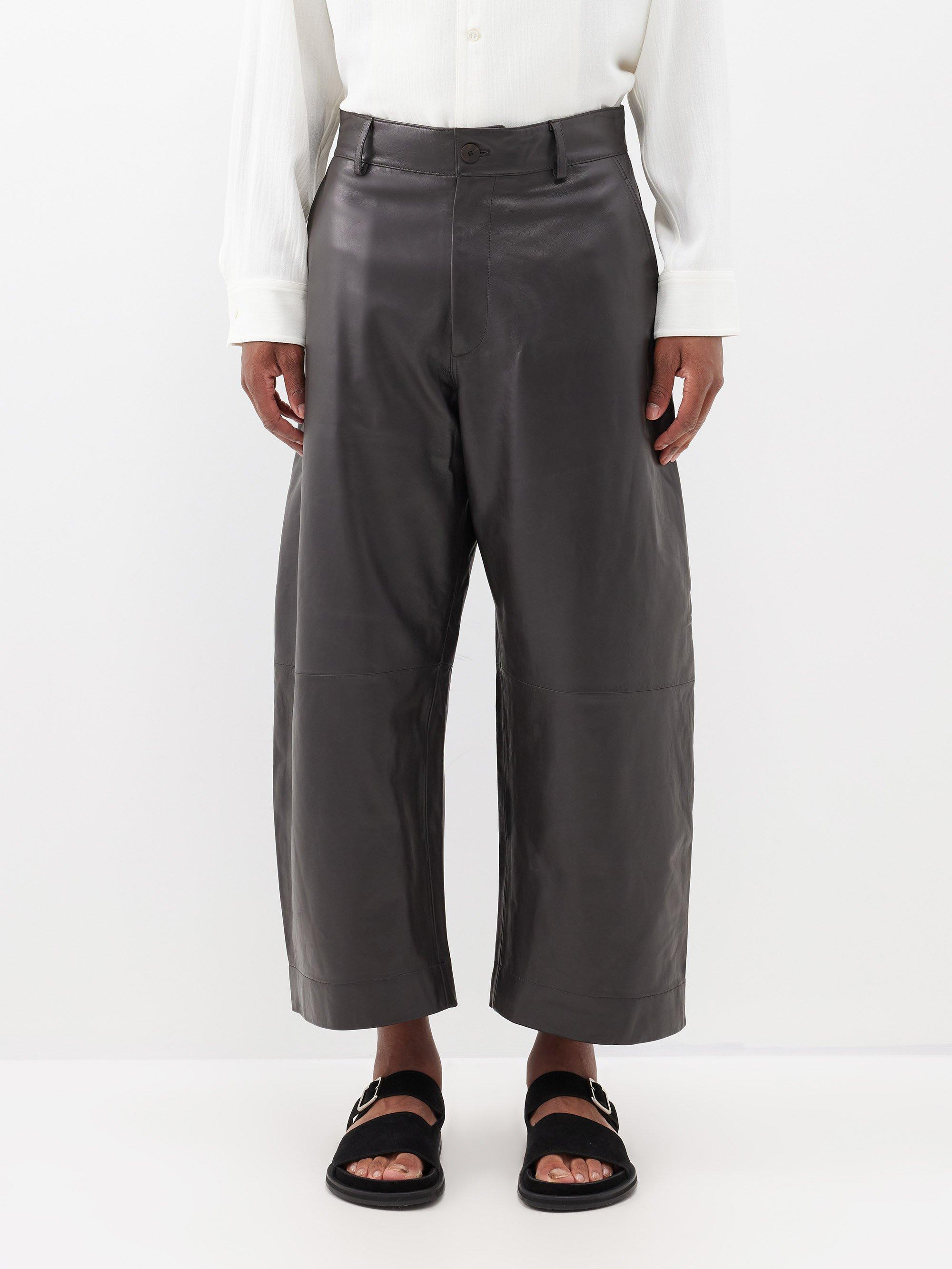 Studio Nicholson Bosun Cropped Leather Wide-leg Trousers in Gray