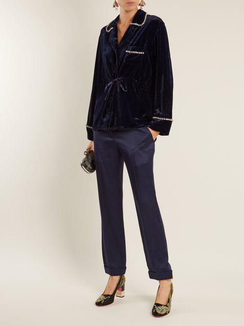 Gucci Crystal-embellished Velvet Pyjama Shirt in Blue | Lyst