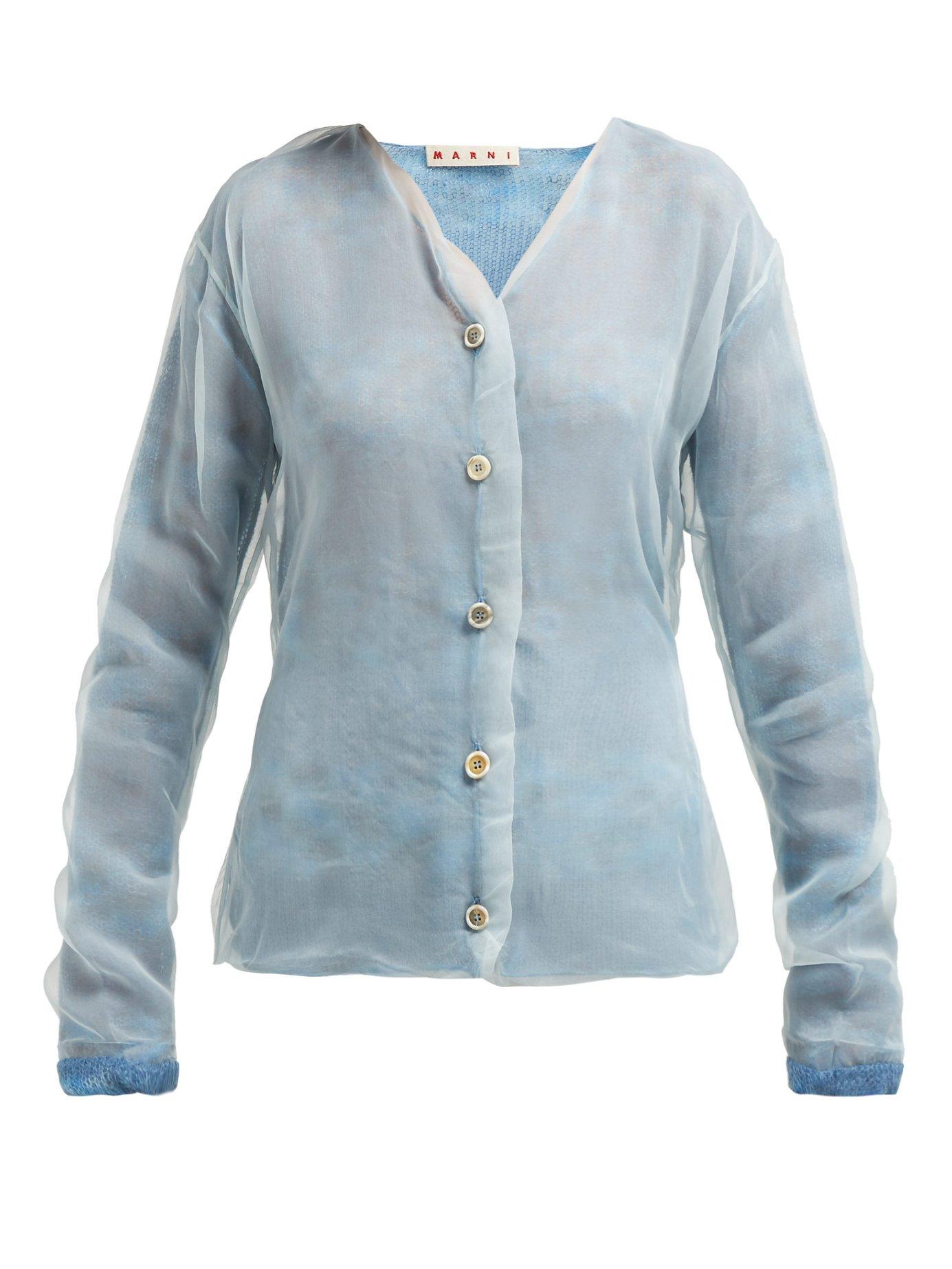Marni Layered Mohair Blend And Silk Organza Cardigan in Light Blue (Blue) -  Lyst