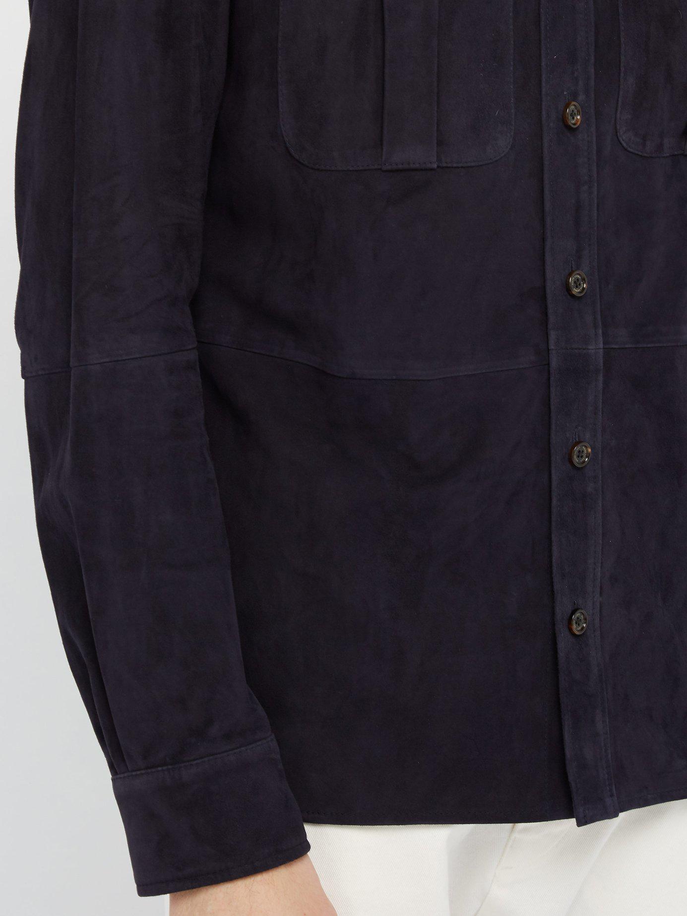 Ralph Lauren Purple Label Barron Suede Overshirt in Navy (Blue) for Men ...