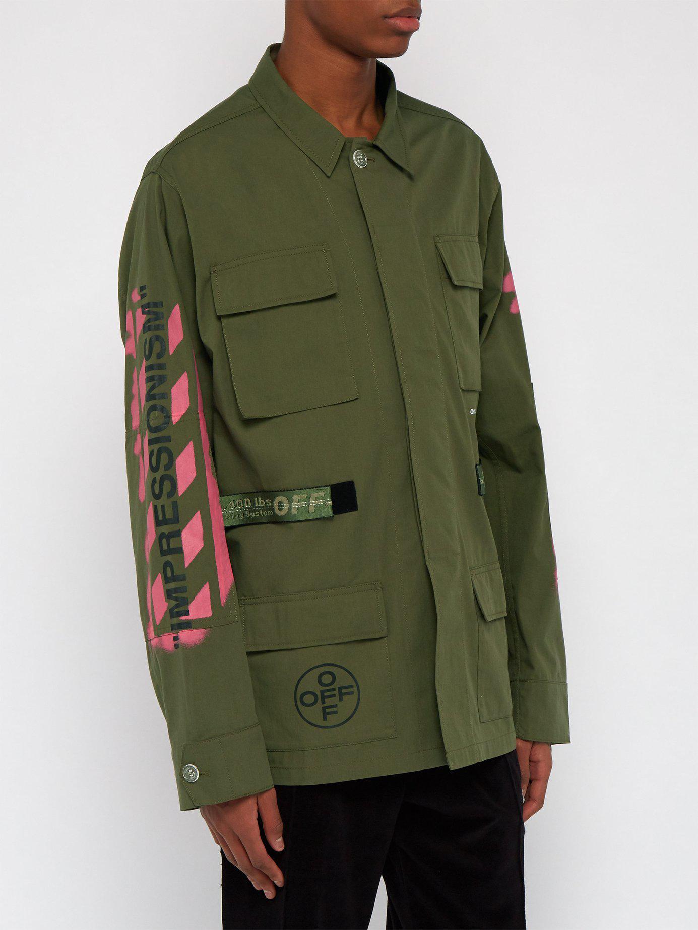 Off-White c/o Virgil Abloh Diagonal Arrow Print Military Field Jacket in  Green for Men - Lyst