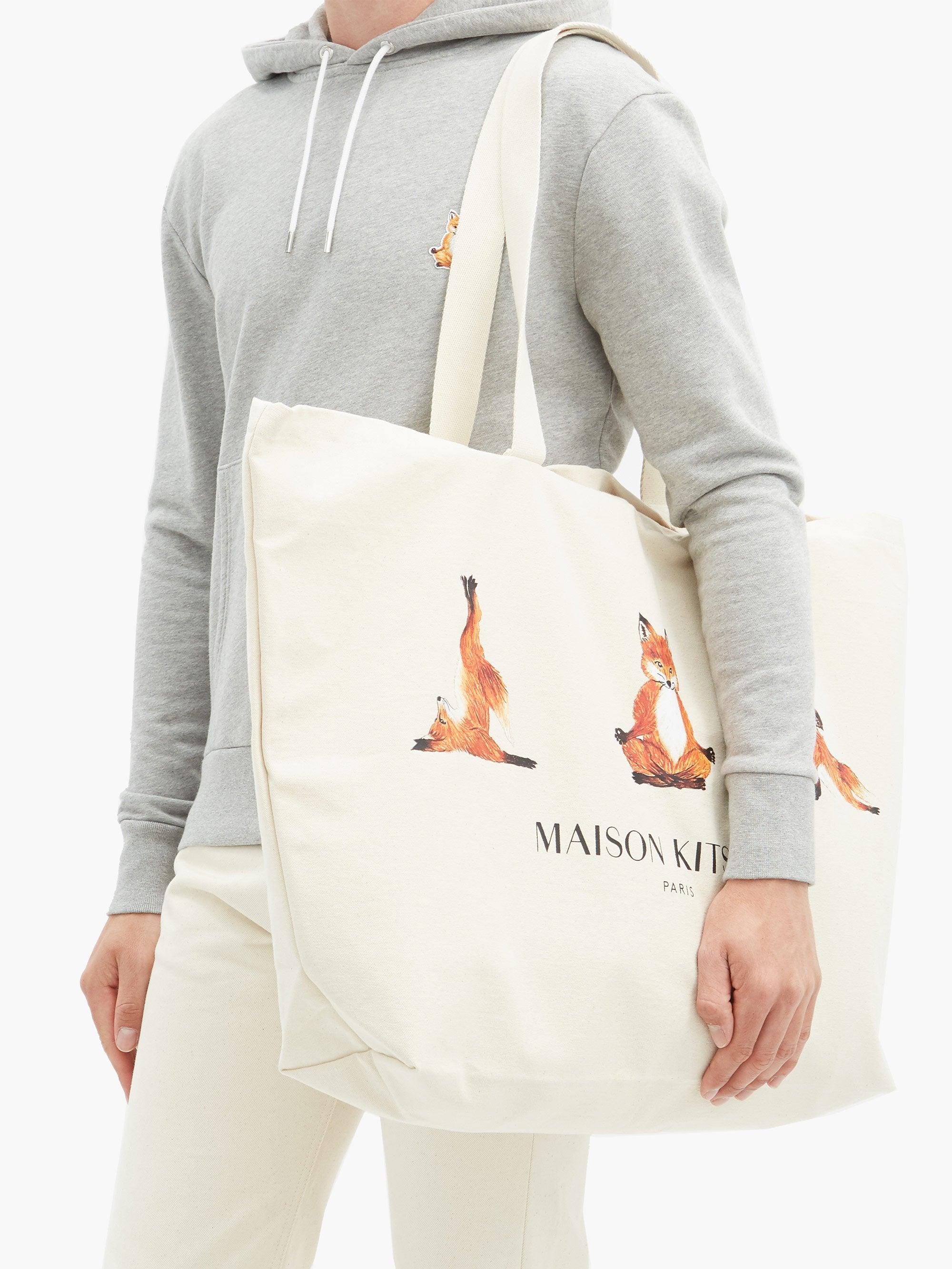 Maison Kitsuné Yoga Fox-print Cotton-canvas Tote Bag in Natural