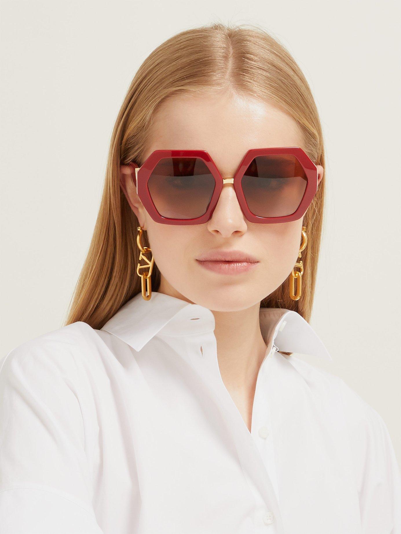 red hexagon sunglasses