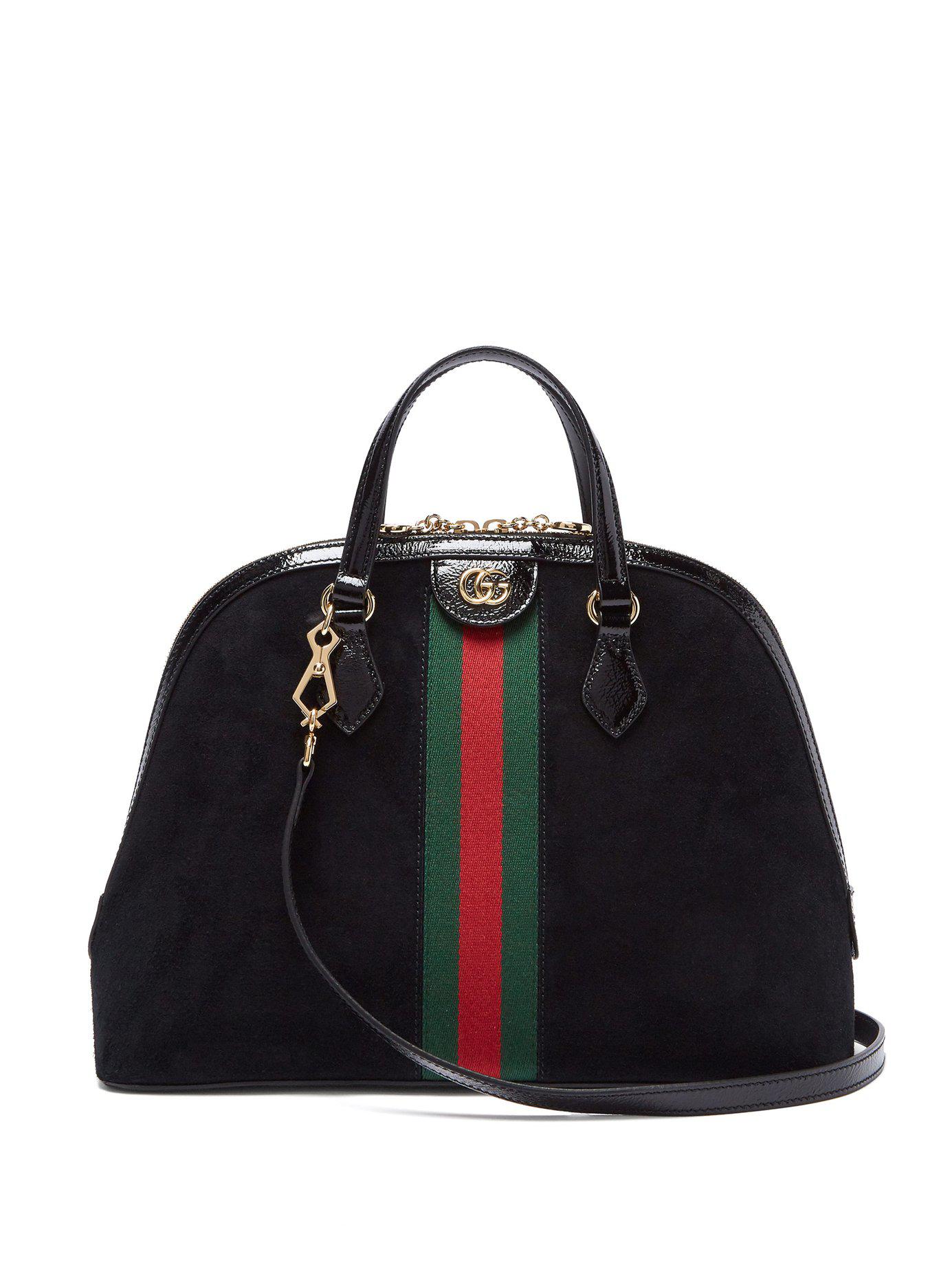 GUCCI Suede Patent GG Web Small Ophidia Tote Bag Black 1257705