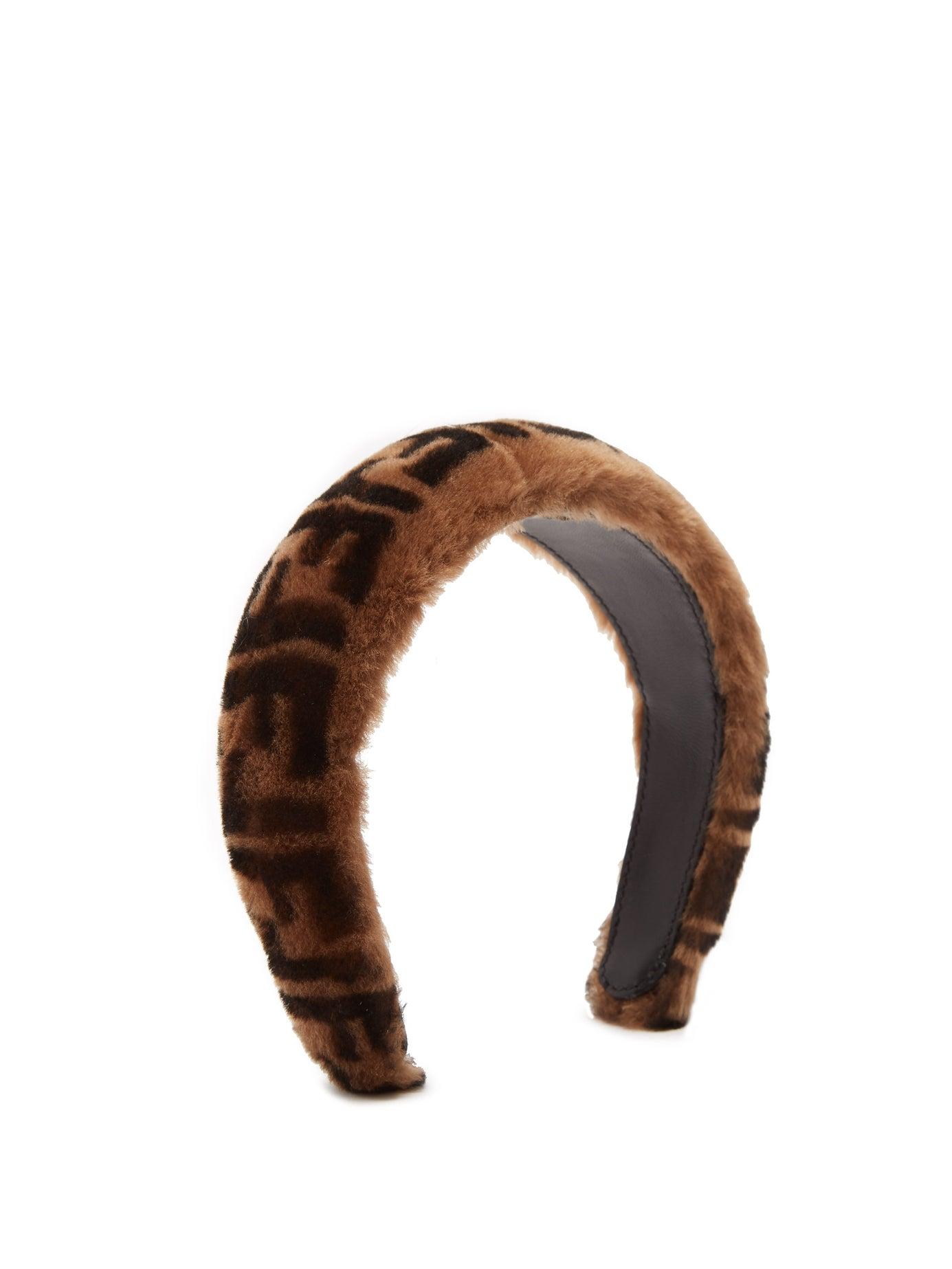 Fendi Ff-logo Shearling Headband in Brown | Lyst