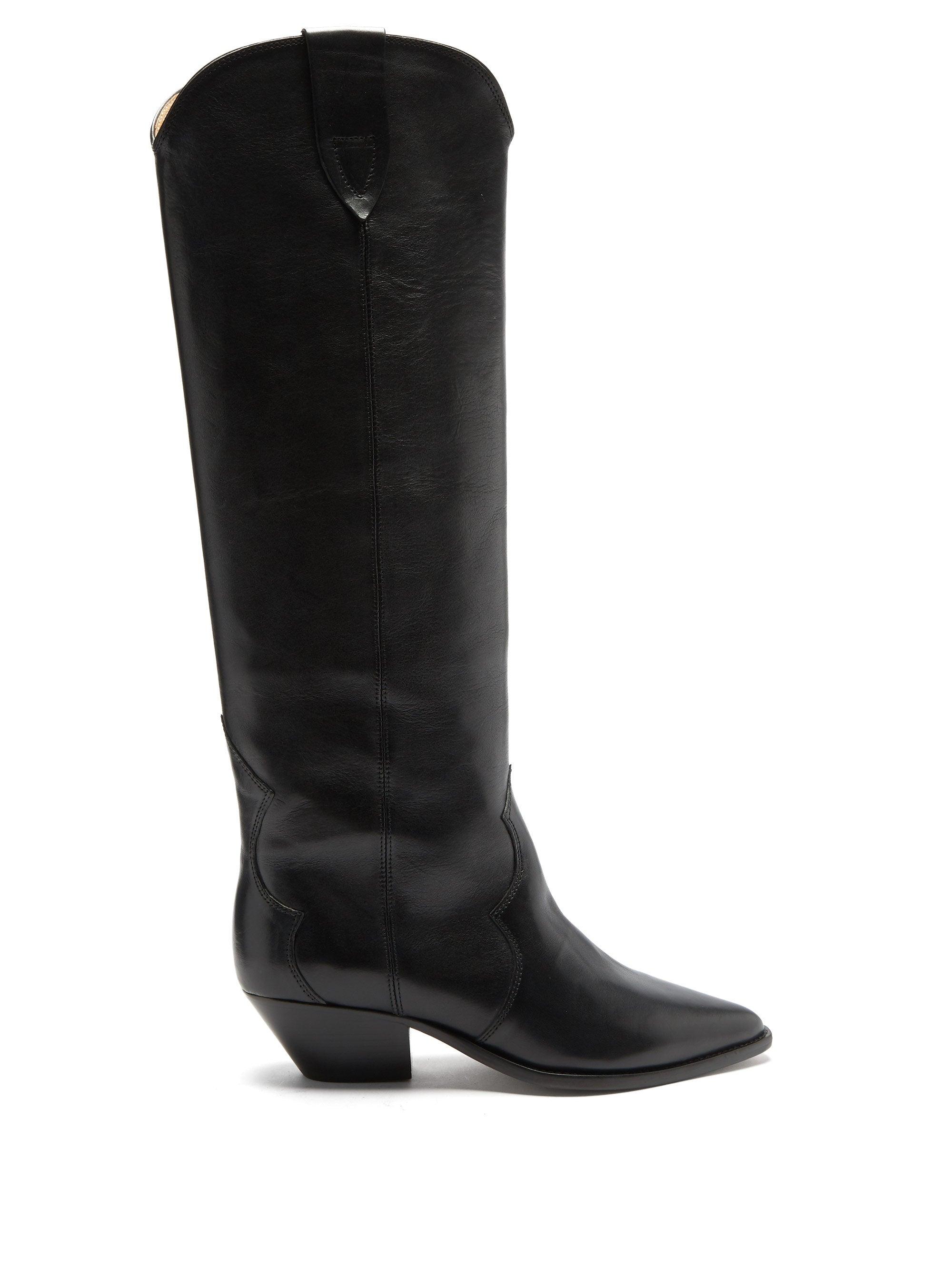 Isabel Marant Denvee Point-toe Leather Knee-high Boots in Black - Lyst