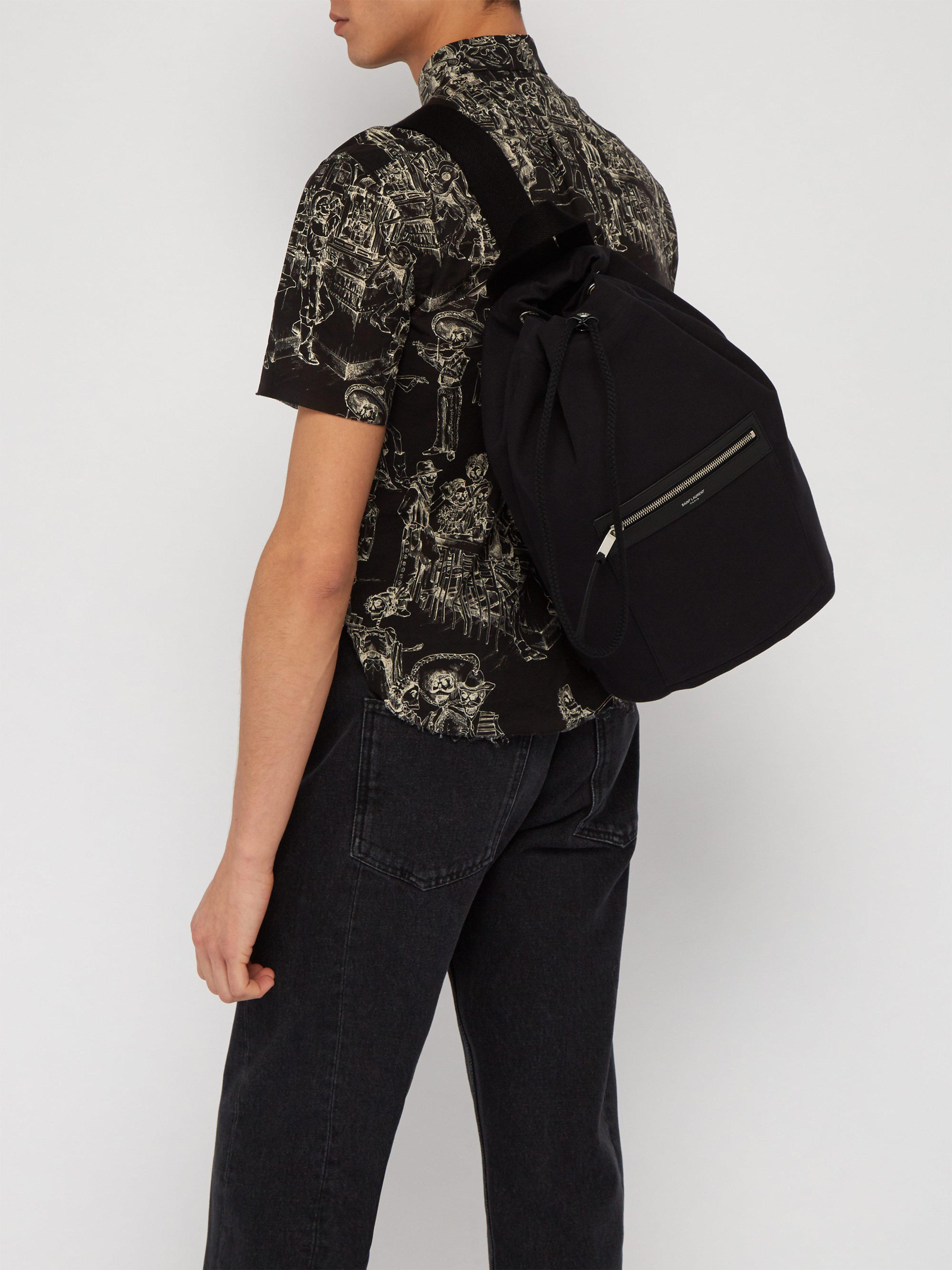 Saint Laurent City Sailor Canvas Drawstring Backpack in Black for