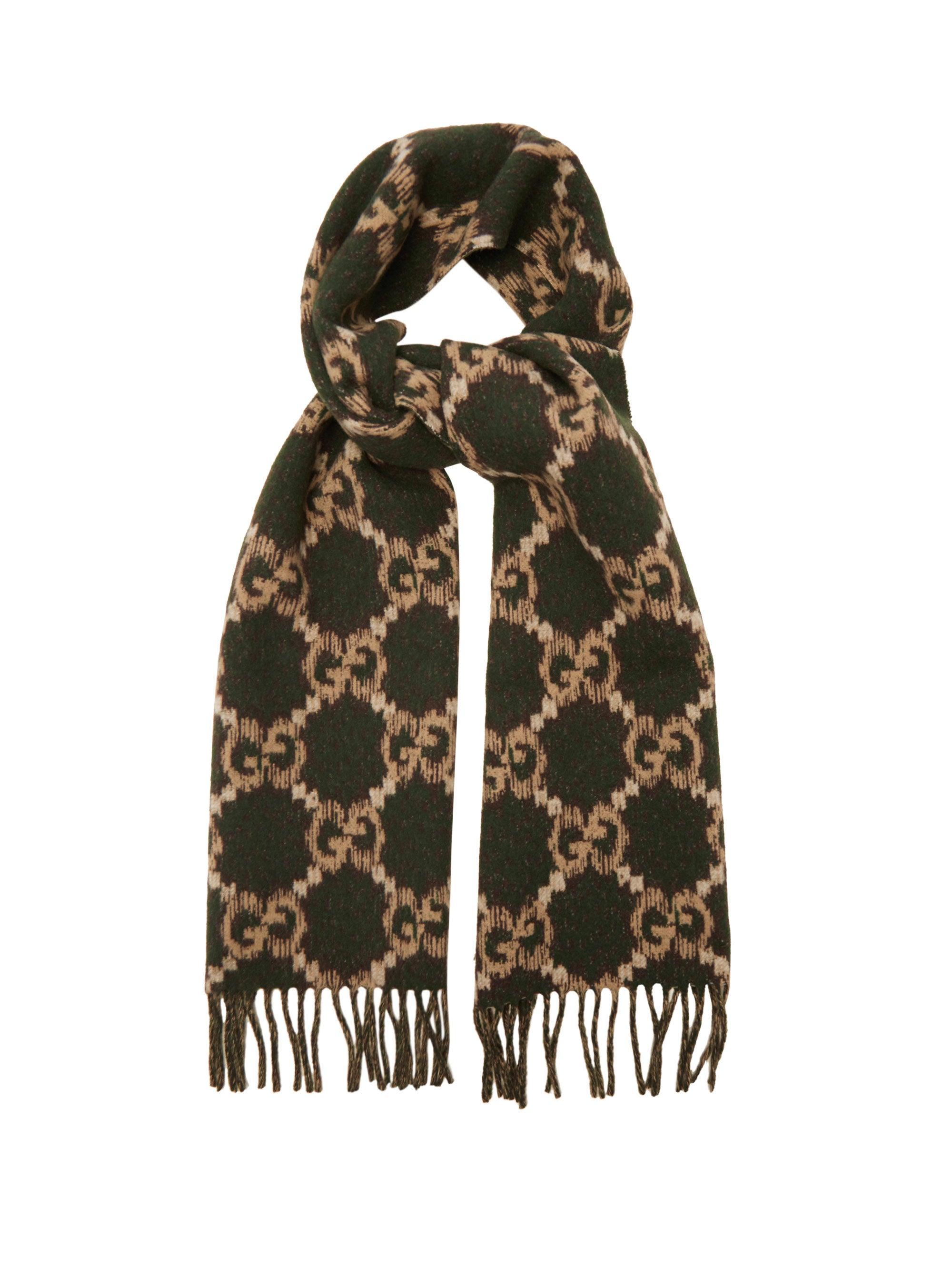 Gucci GGjacquard Fringed Wool Scarf in Green for Men Lyst