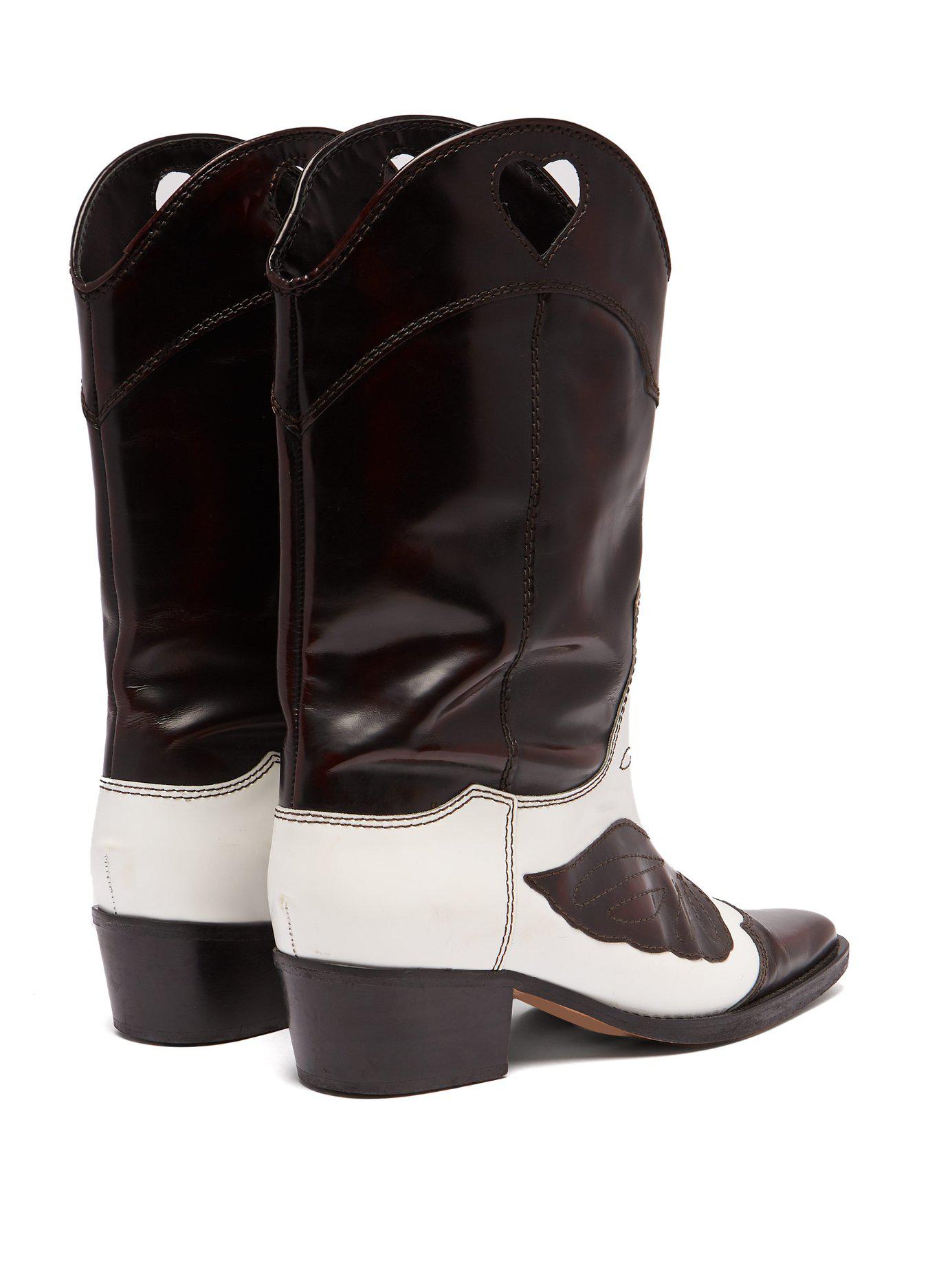 Ganni White And Dark Brown Marlyn 45 Leather Cowboy Boots in Black White  (Black) | Lyst