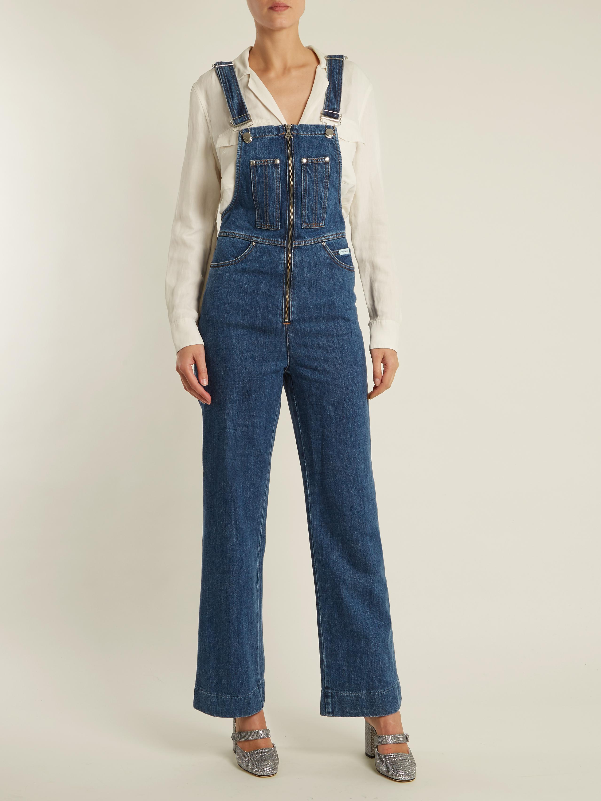 ALEXACHUNG Zip-front Wide-leg Dungarees in Blue | Lyst UK
