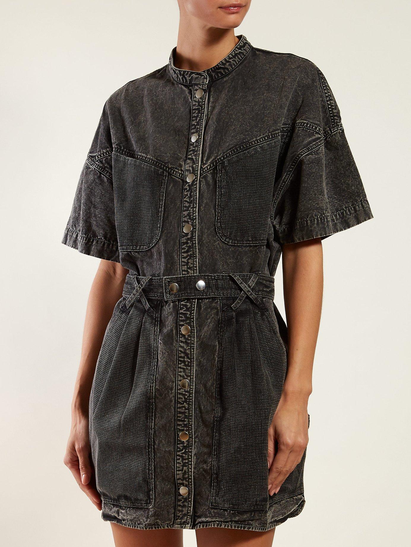 Isabel Marant Trudy Washed Denim Mini Dress in Black | Lyst