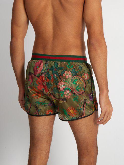 Gucci Synthetic Floral Snakeprint Swim Shorts in Green for Men Lyst
